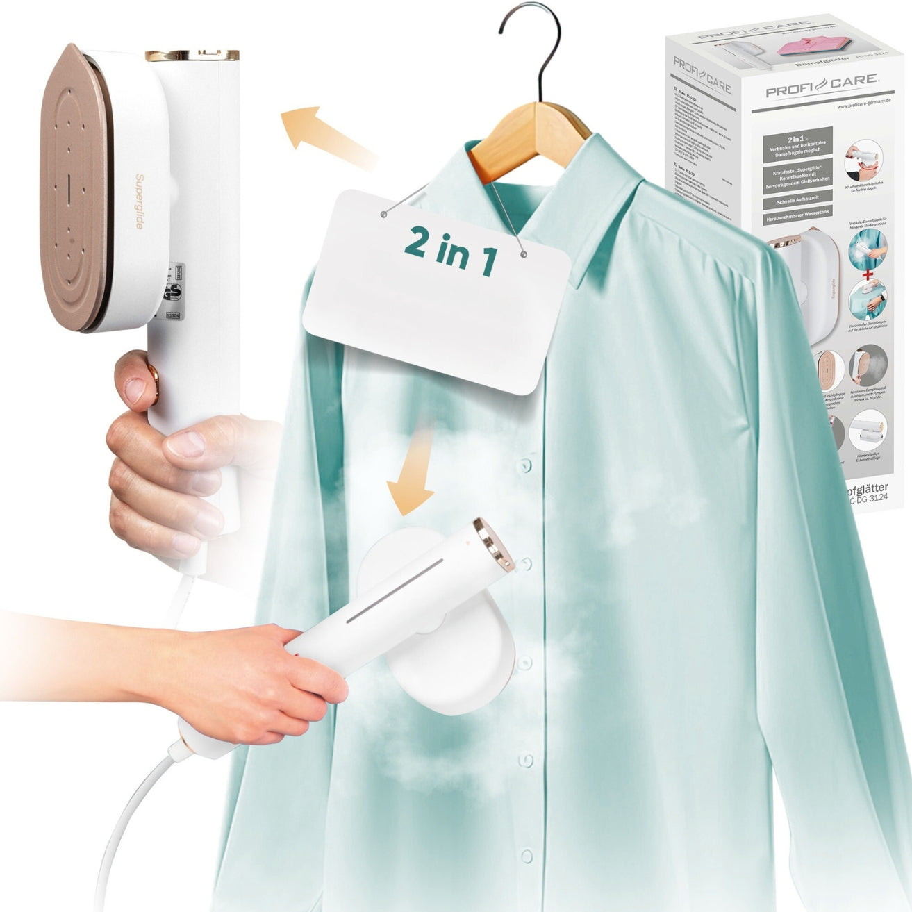 Tourist iron and steamer 2in1 ProfiCare PC-DG (white-gold)