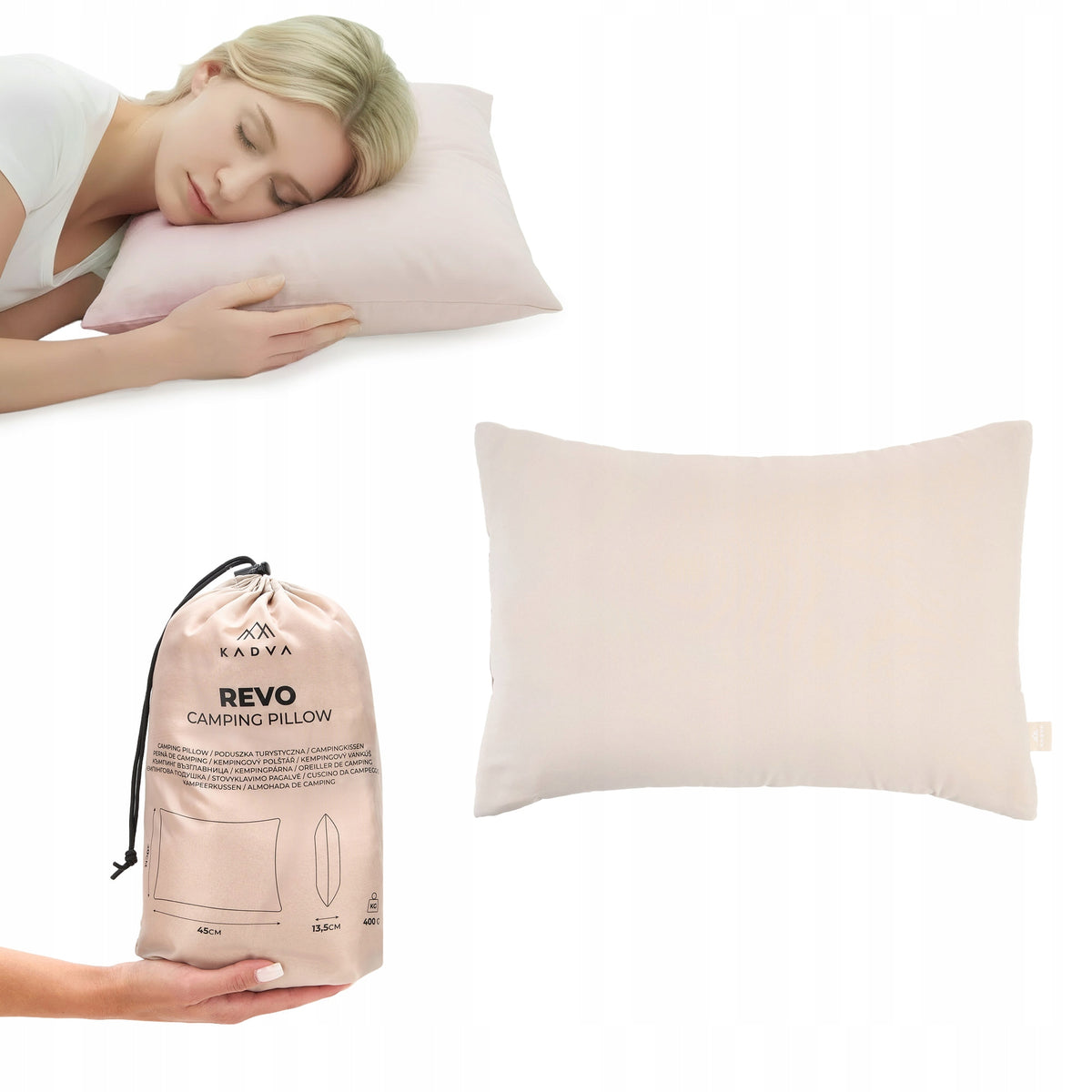 Tourist pillow KADVA Revo beige CAMPING OS 45x30x13 cm COMFORTABLE