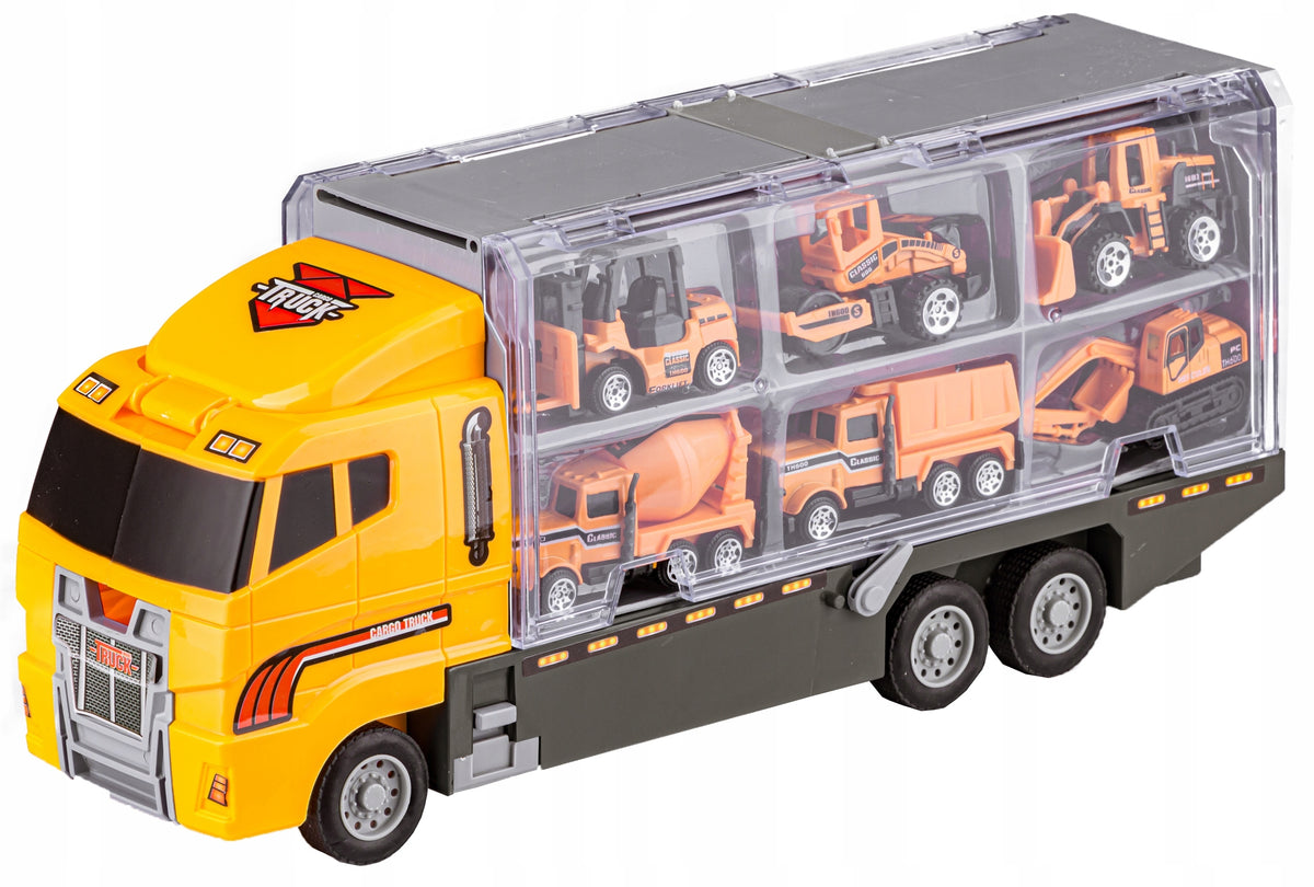 Tow Truck Transporter Set of 6 Cars Construction Vehicles Metal XL Packaging status original