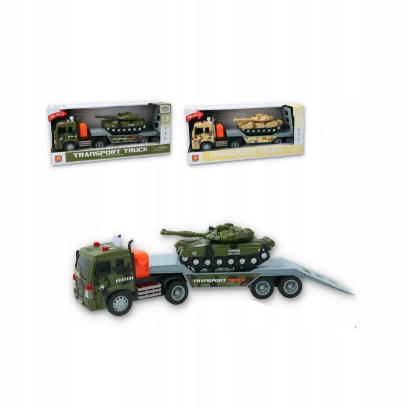 Tow truck with tank military light sound tank