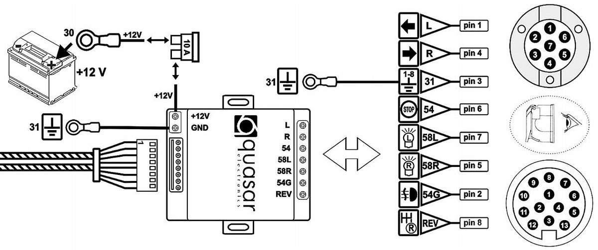 Towbar module + trailer wiring harness 7pin 13pin Manufacturer's catalog number YUN98WH-0