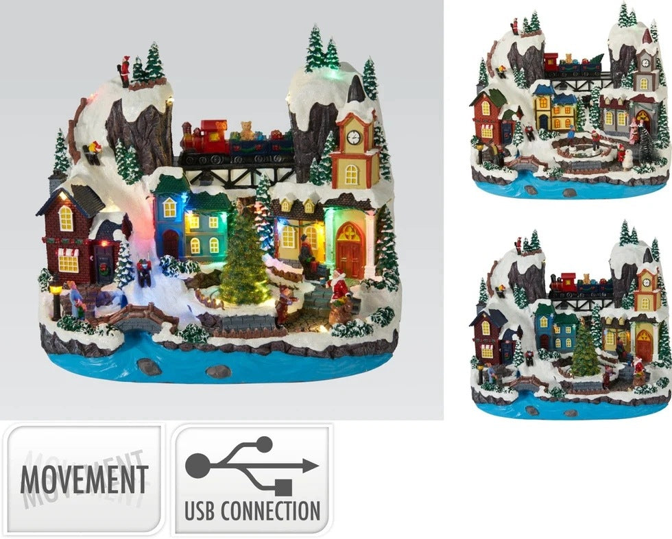 Town Christmas LED 33 cm Moving Decoration Train USB Batteries
