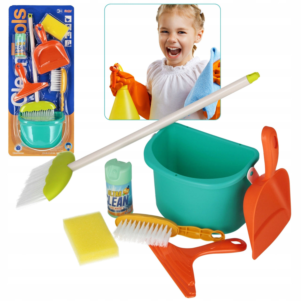 Toy Cleaning Kit for Kids, Broom, Drawer, Sponge, Bucket