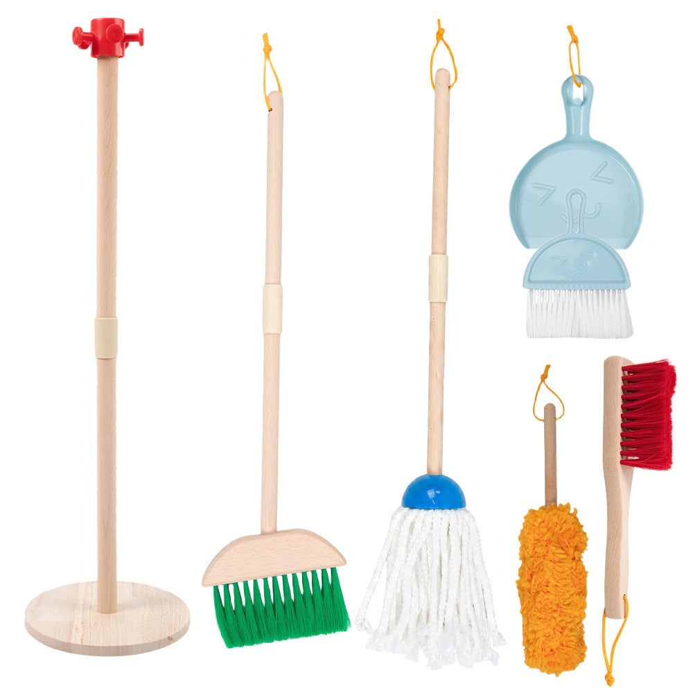 Toy Wood Cleaning Kit for Kids, Broom Dustpan Mop