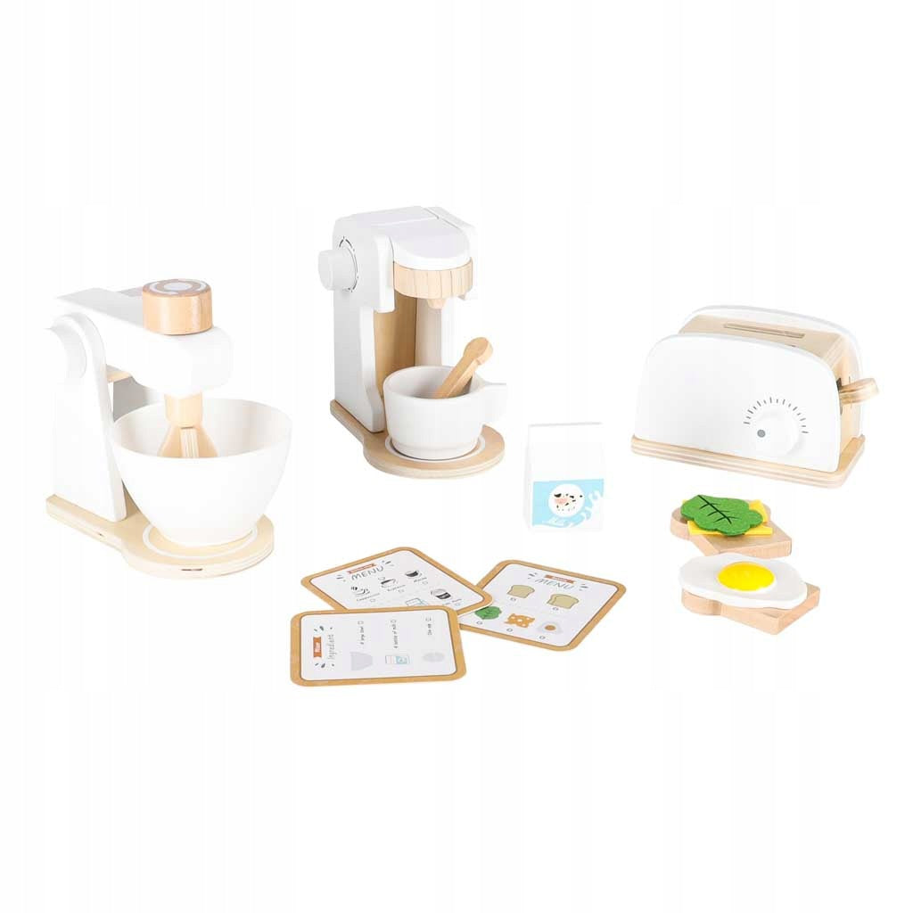 Toy Wooden Toaster Maker Mixer Household Appliances Set for Kids Kitchen Brand Ikonka