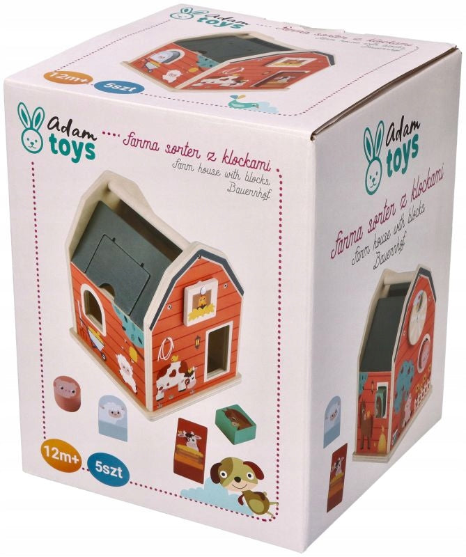 Toys for children 12M+ – wooden house sorter with animal blocks from the farm Brand Adam Toys