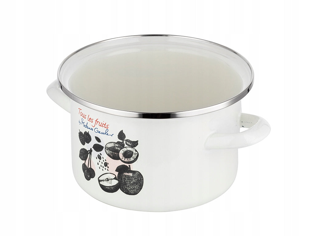 Traditional ENAMEL pot Emalia Pleszew Fruits 4,8L 22cm hardware rim Manufacturer code 329524