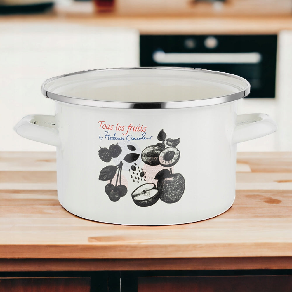 Traditional ENAMEL pot Emalia Pleszew Fruits 4,8L 22cm hardware rim Packaging status original