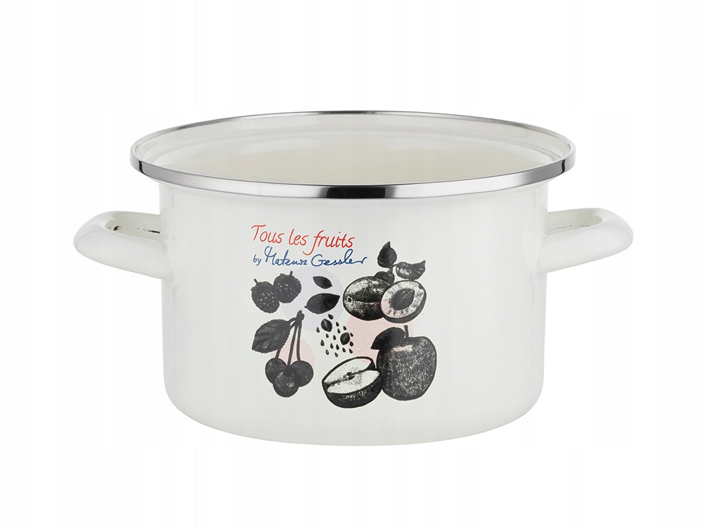 Traditional ENAMEL pot Emalia Pleszew Fruits 4,8L 22cm hardware rim