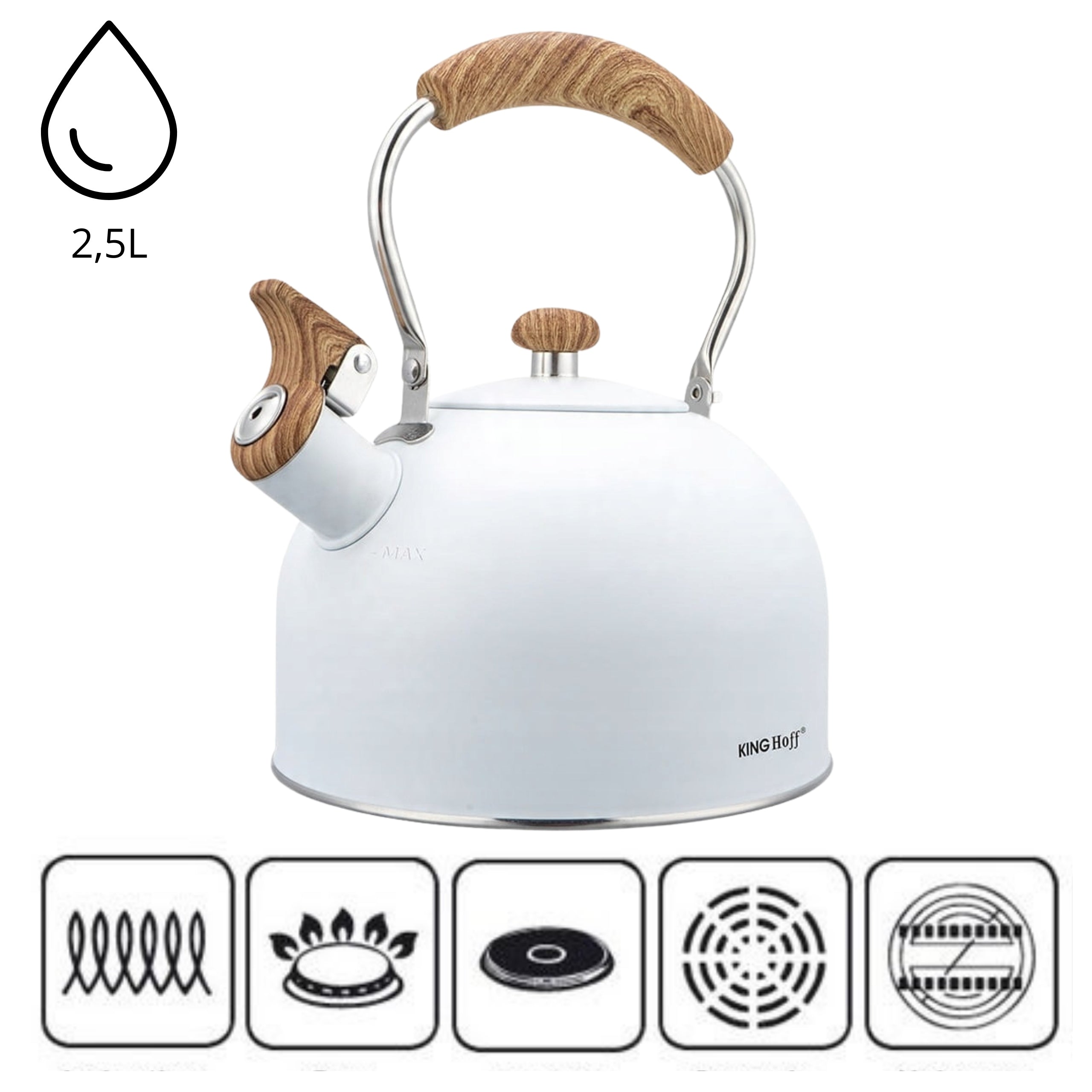 Traditional Kettle 2,5L Kettle STEEL GAS INDUCTION Wooden Handle EAN (GTIN) 5908287218604