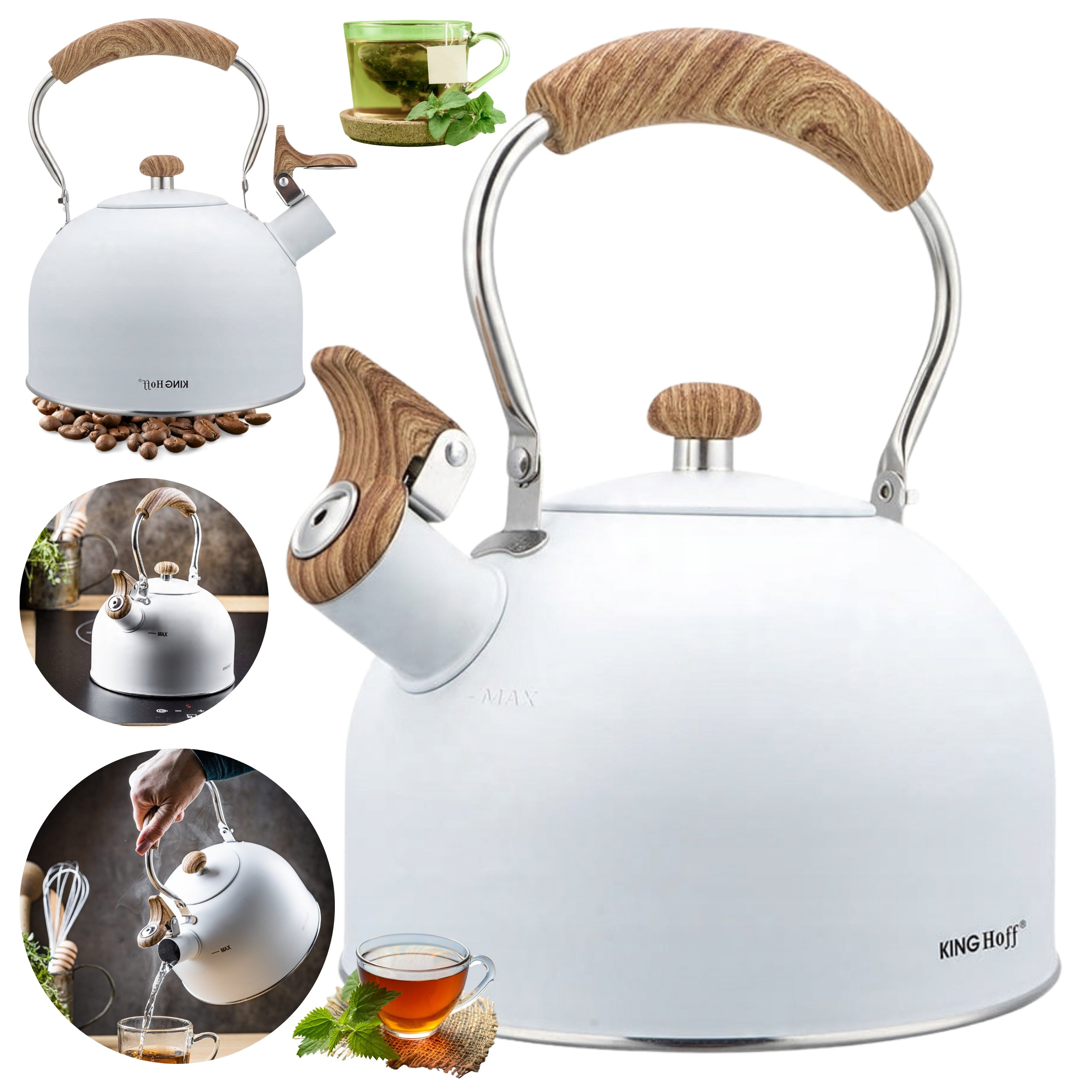 Traditional Kettle 2,5L Kettle STEEL GAS INDUCTION Wooden Handle