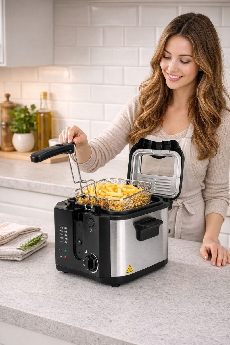 Traditional OIL FRYER with Window 2,2L 1600W Strong with XL Filter Packaging status original