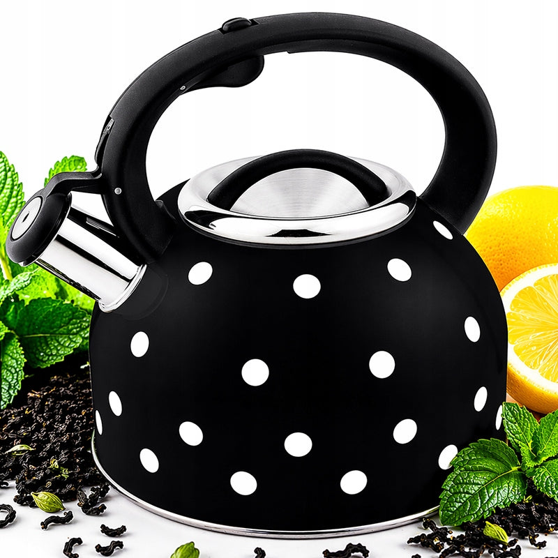 Traditional Steel GAS Kettle WIRELESS ENAMEL 2,5L BLACK DOTS