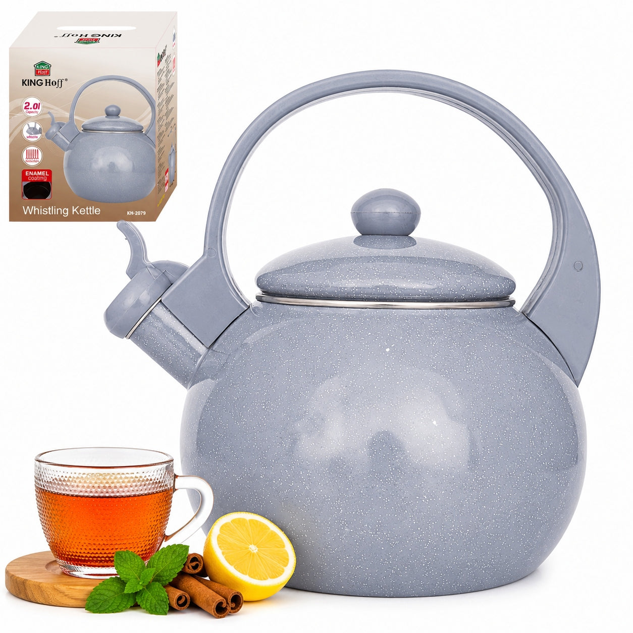 Traditional Steel Kettle ENAMEL Enamel Grey 2 Lit. Induction GAS
