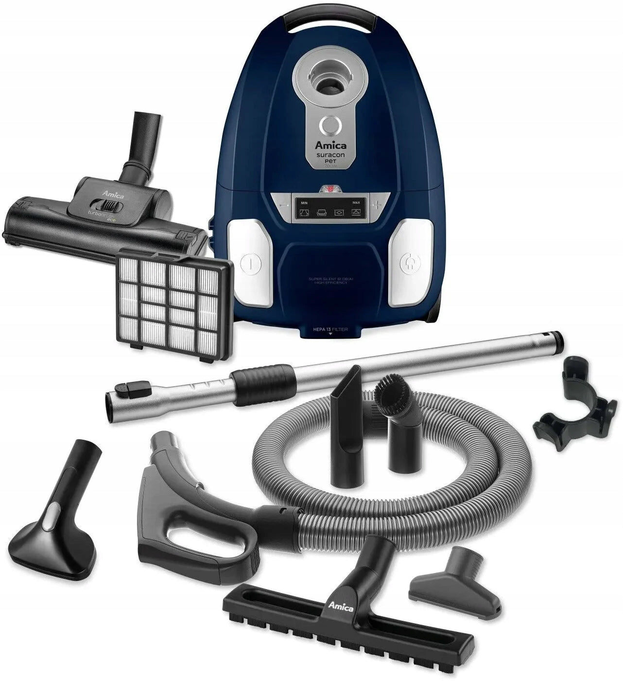 Traditional bagged vacuum cleaner Amica VM7003 Suracon PET 700W blue