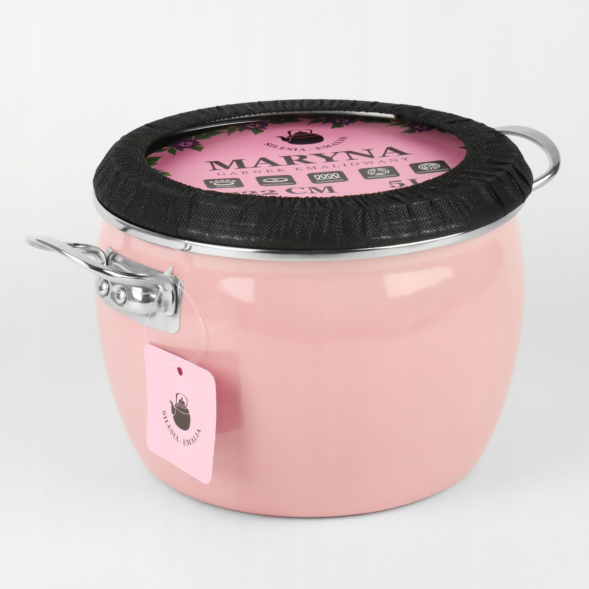 Traditional enamel pot 5L MARYNA pink INDUCTION GAS PINK ENAMEL Manufacturer code 5905155037213