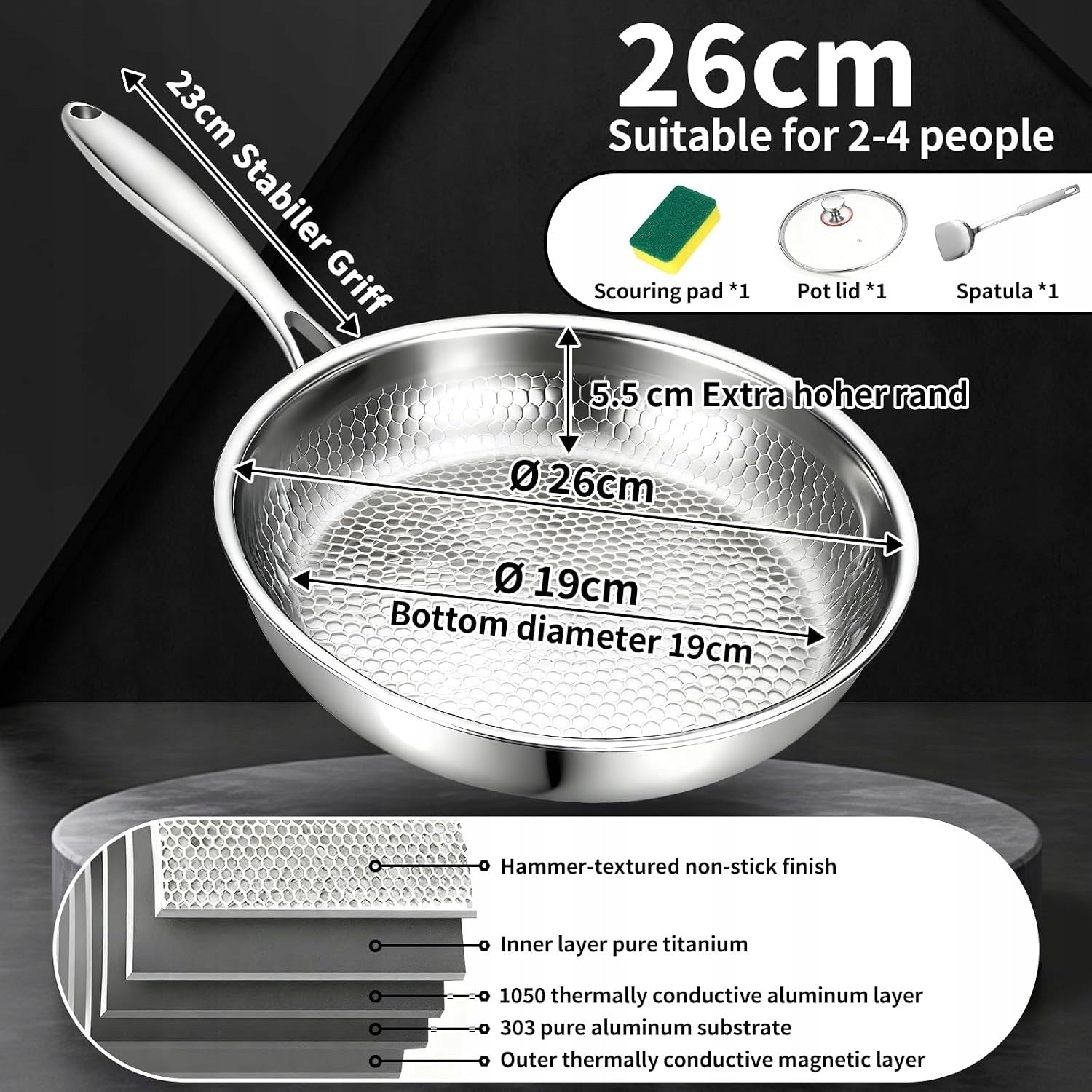 Traditional frying pan Kuchenne 26 cm titanium Brand Kuchenne
