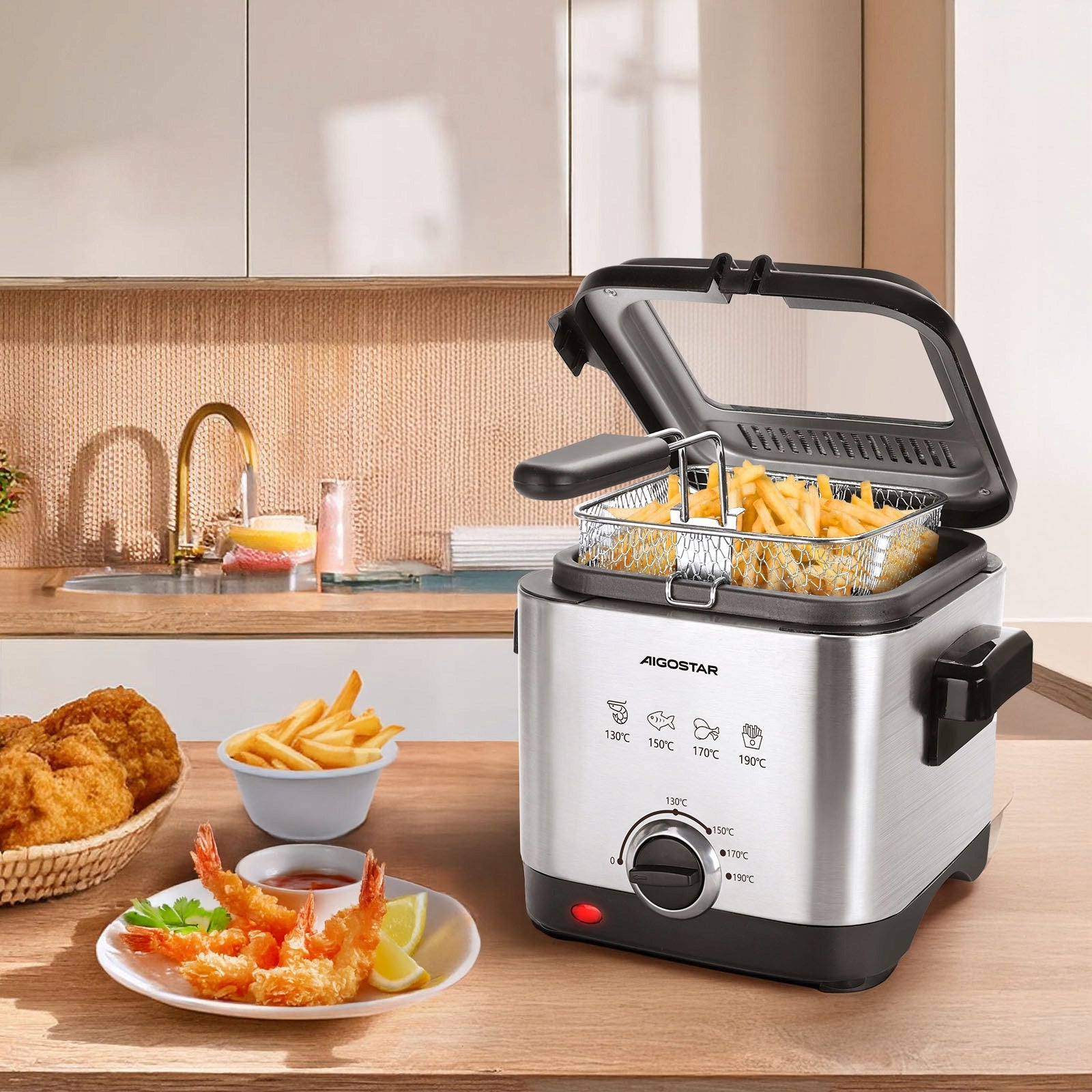 Traditional oil fryer 1,5 L 1000 W stainless steel Brand Aigostar