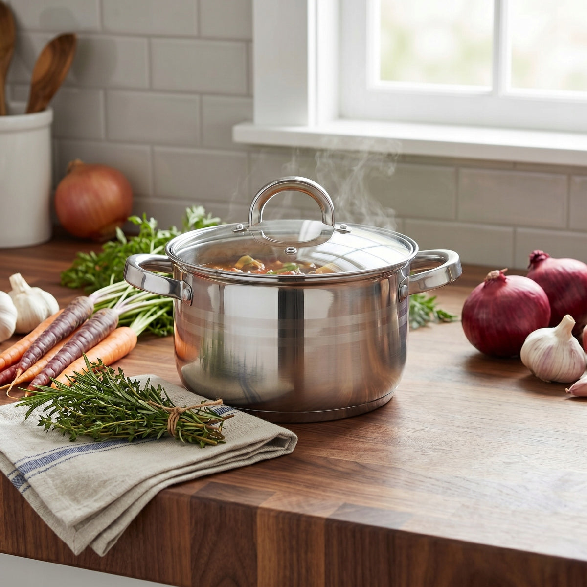 Traditional stainless steel pot with lid induction gas Altom Design Remo 4,7l Packaging status original