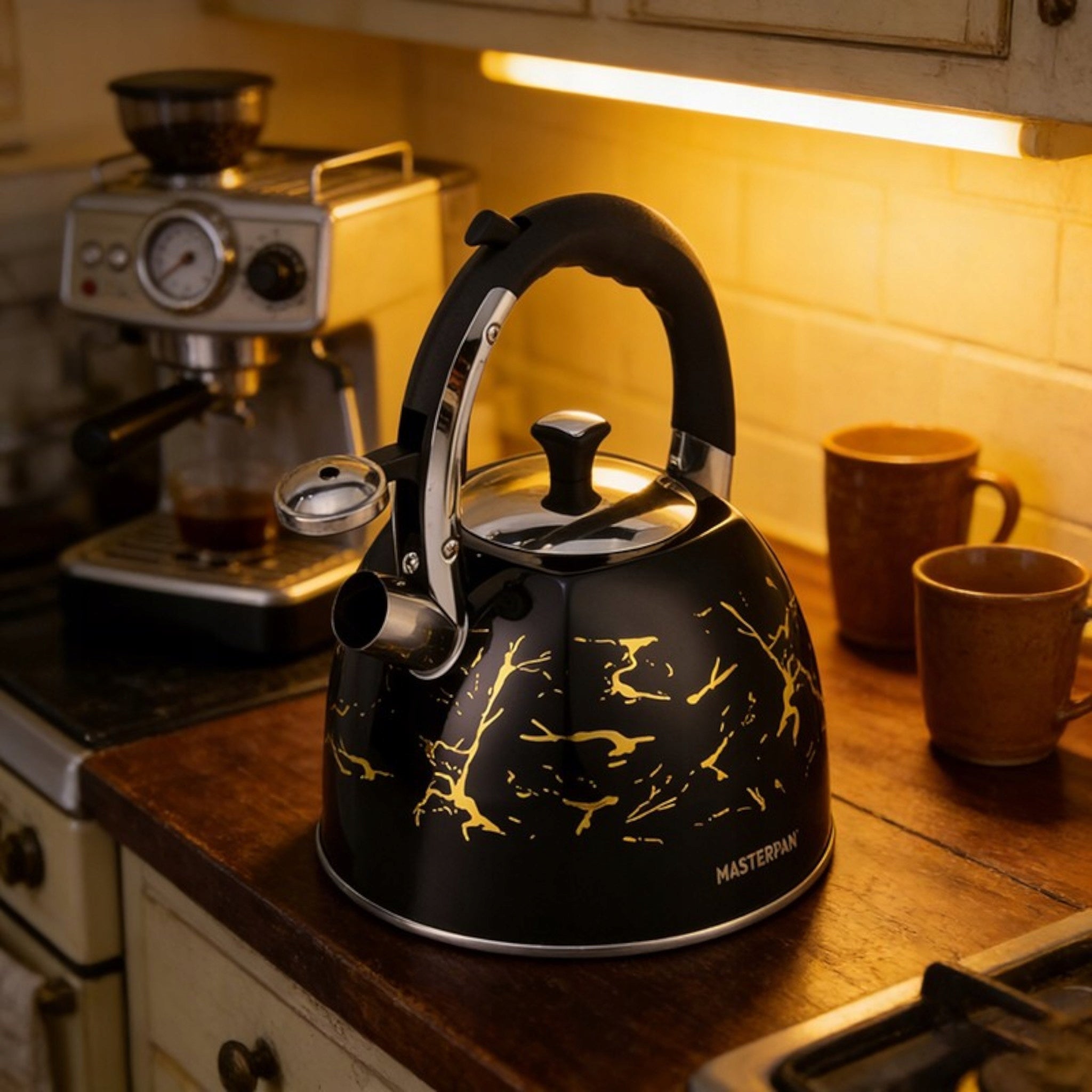 Traditional steel kettle Masterpan 3 l BLACK GOLD MARBLE KANCIAK Brand Masterpan