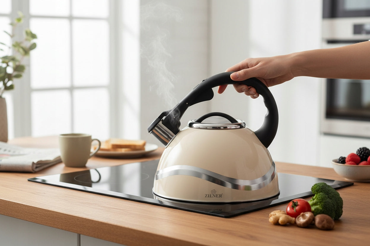Traditional steel kettle, shiny, cream, Zilner 3 l, ZL-5730 Manufacturer code ZL-5730