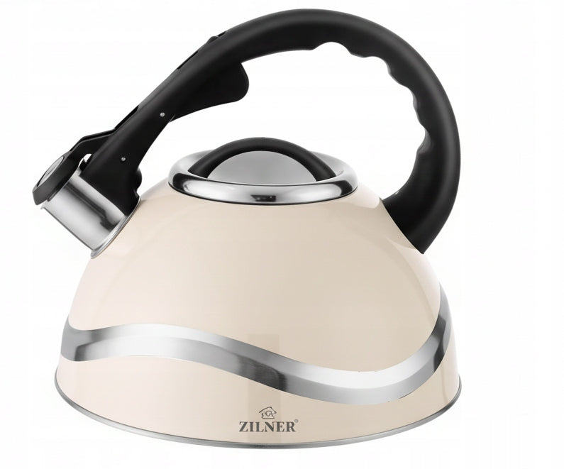 Traditional steel kettle, shiny, cream, Zilner 3 l, ZL-5730