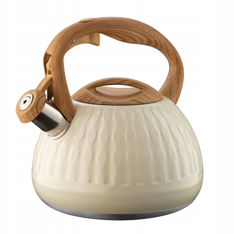 Traditional steel kettle with whistle 3l Yantar cream induction gas