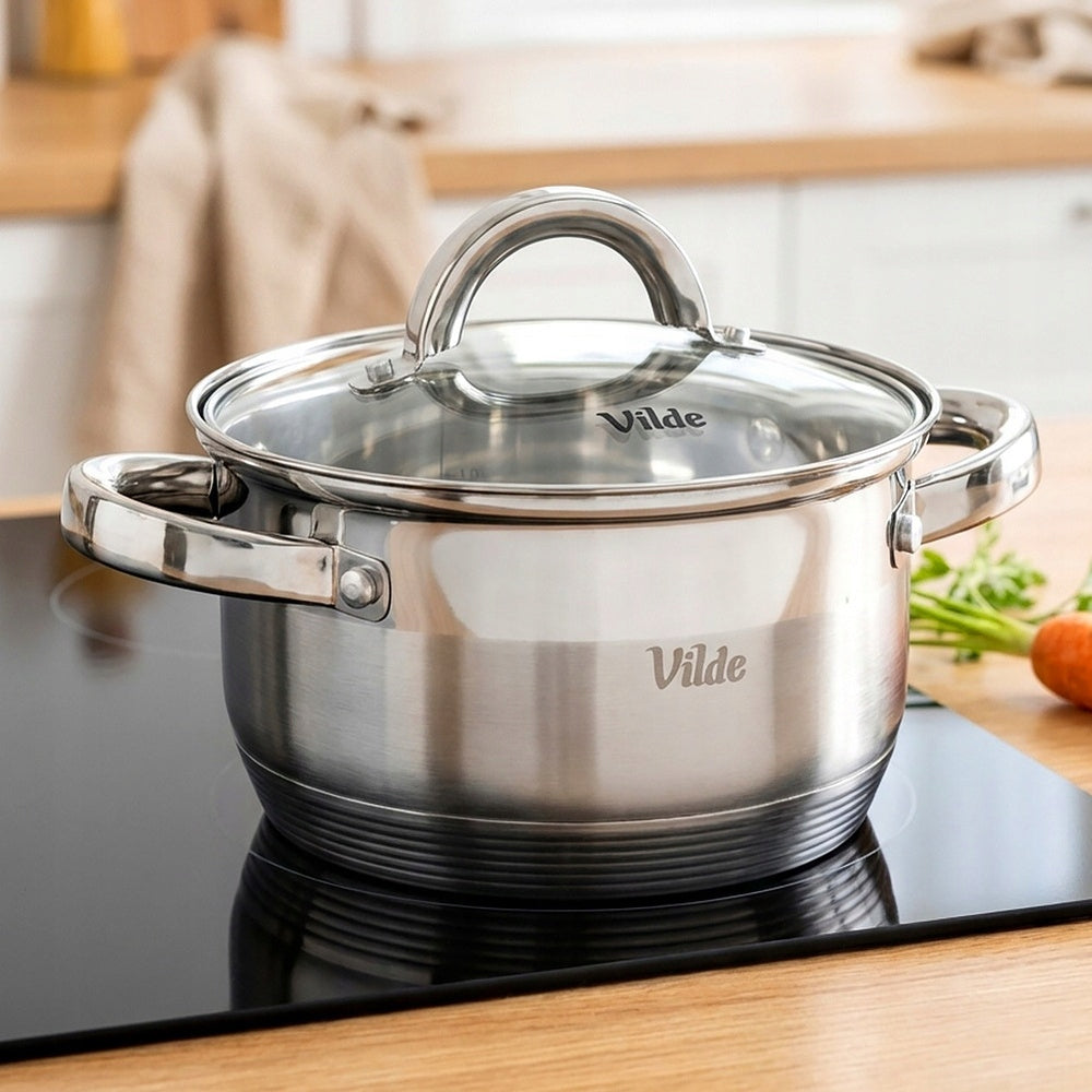 Traditional steel pot with lid for cooking stewing VILDE 16 cm 1,7L Packaging status original