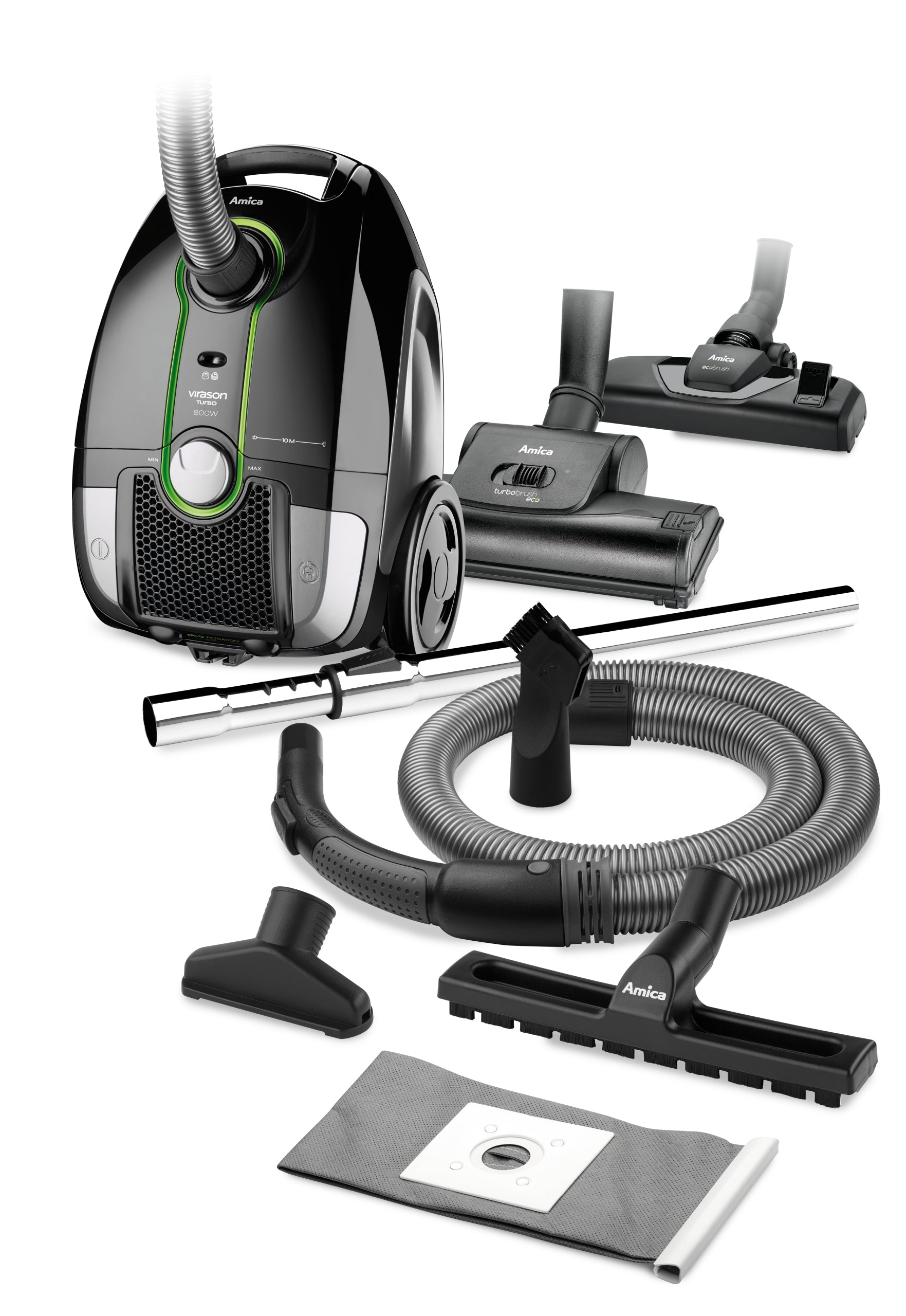 Traditional vacuum cleaner Amica VM 5021 Virason Turbo 800W black-green