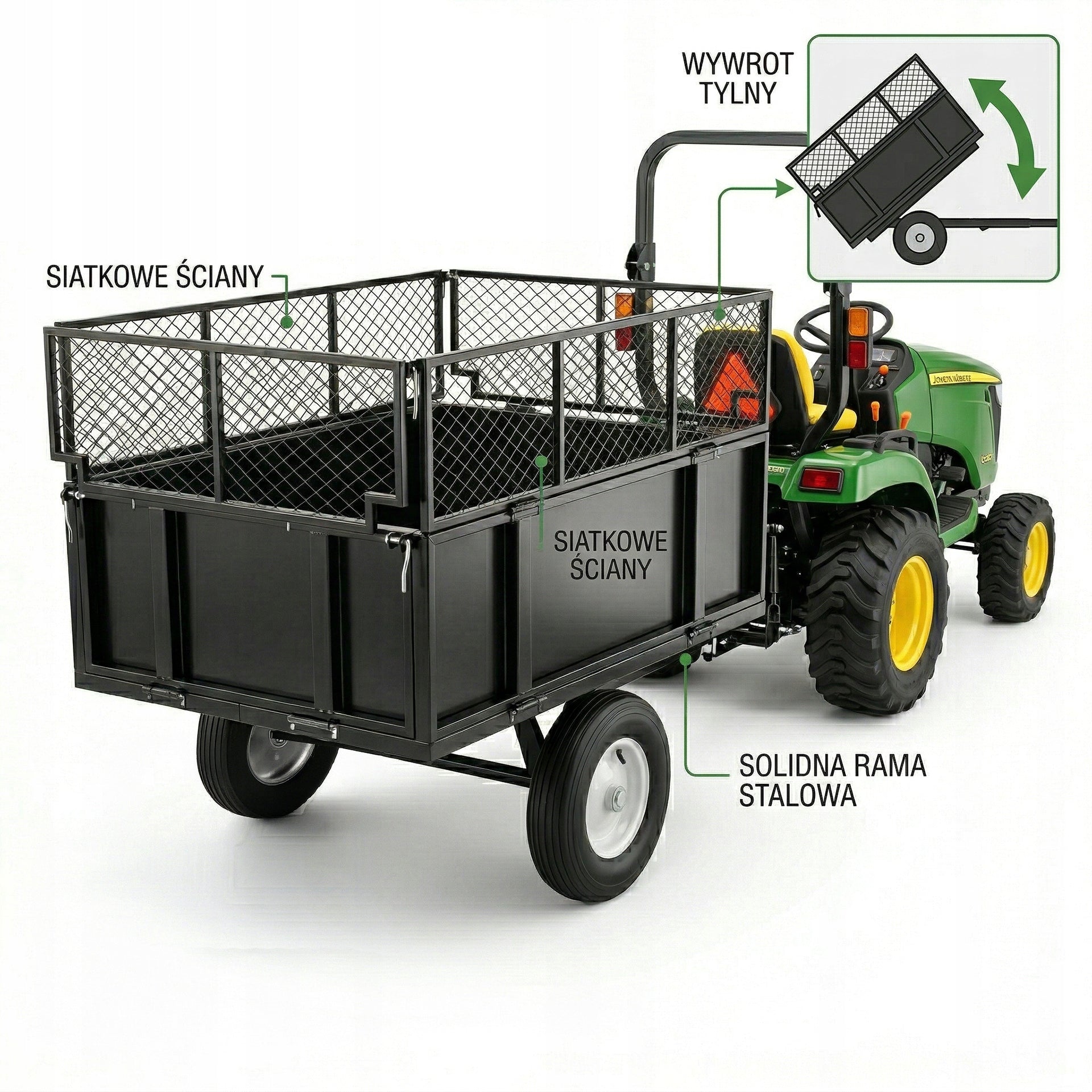 Trailer with kiprem trolley for quad garden tractor ATV wheelbarrow 300kg Manufacturer code B-TC3080