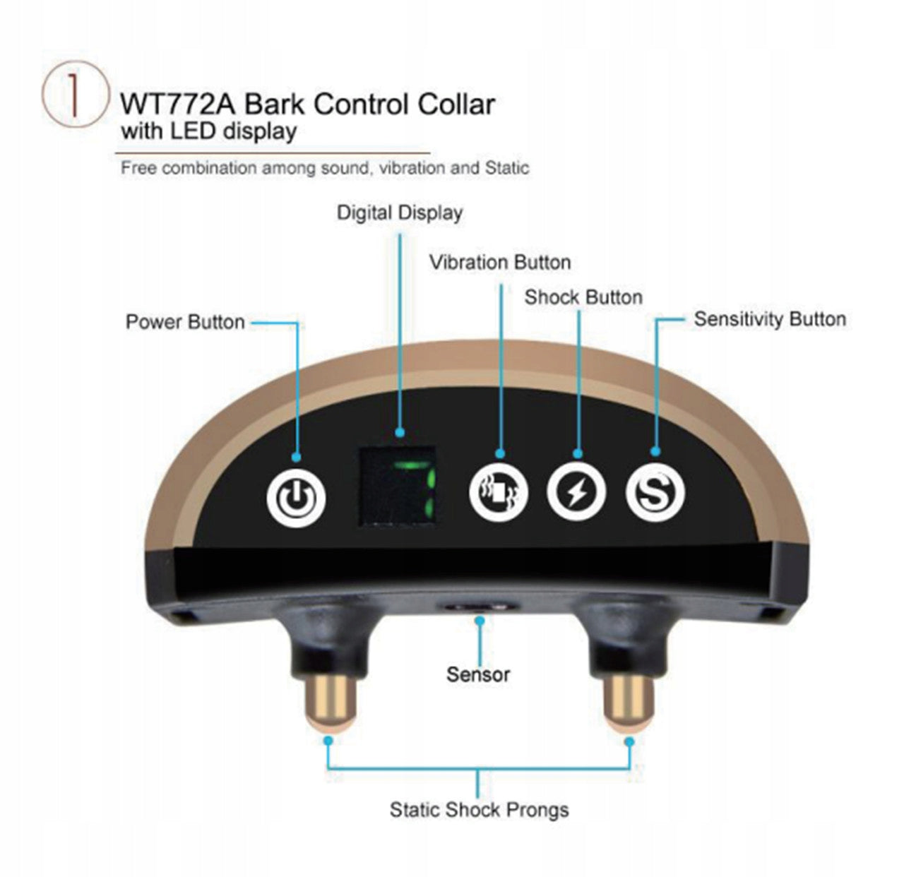 Training collar anti-bark electric SOUND VIBRATION CURRENT level 1-7 Manufacturer code W-165A