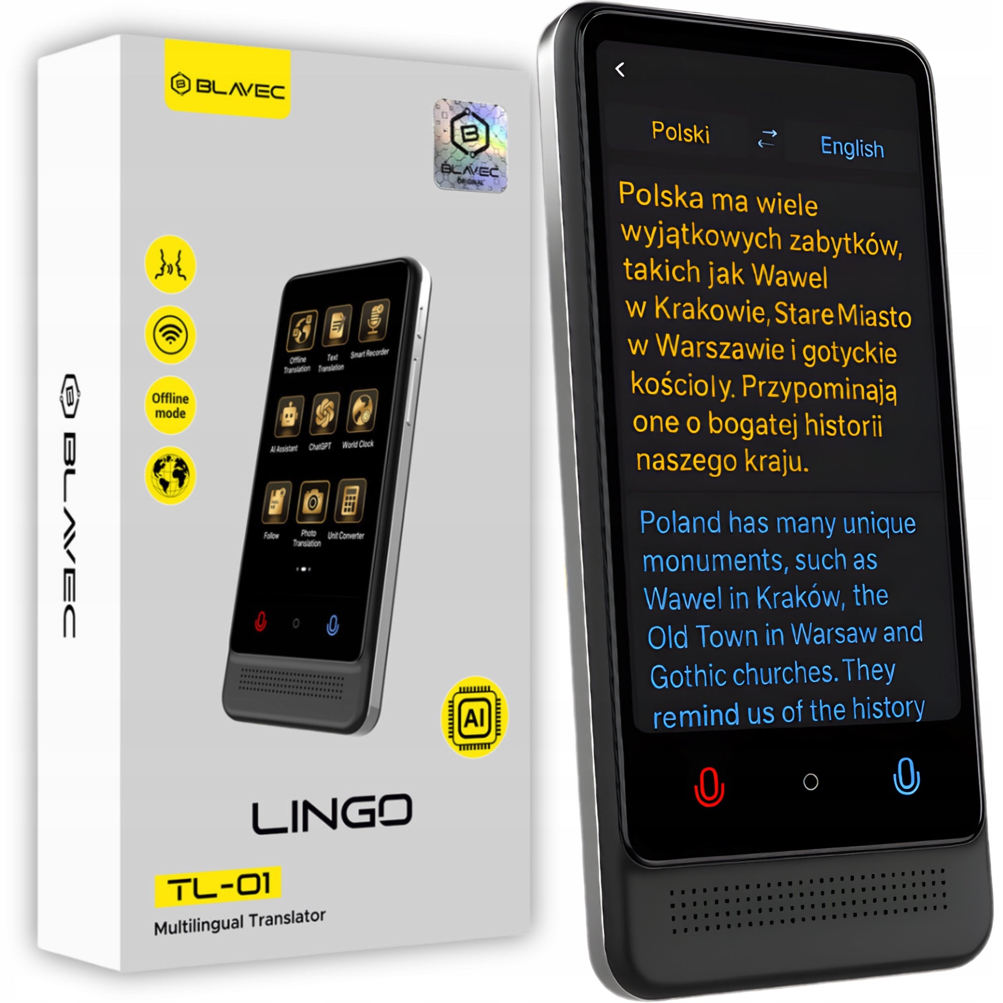 Translator Electronic AI without Internet Translator Speech Polish Offline