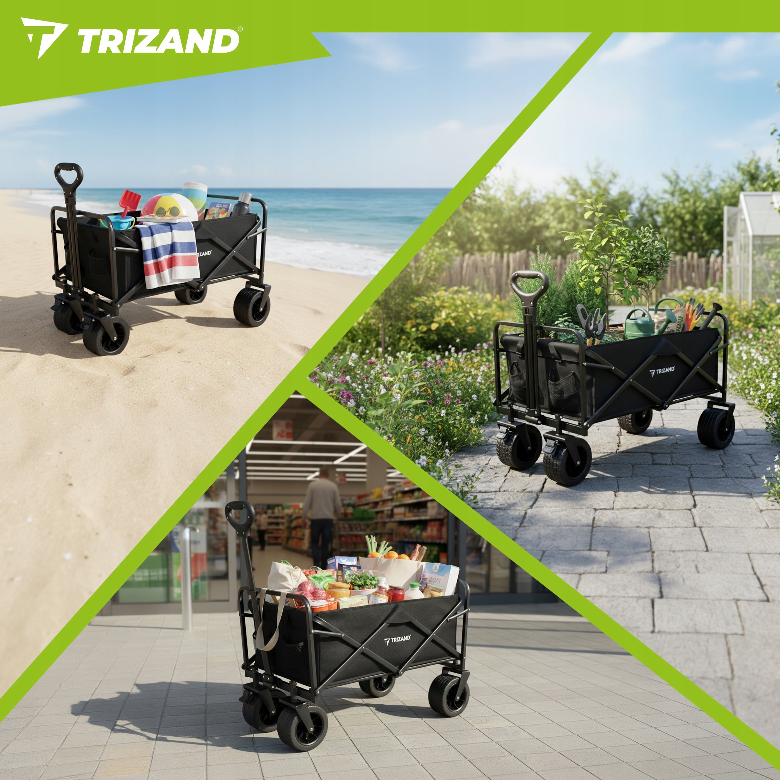 Transport Trolley Folding Beach Garden 100kg Off-Road Camping Wheels Kind trolley