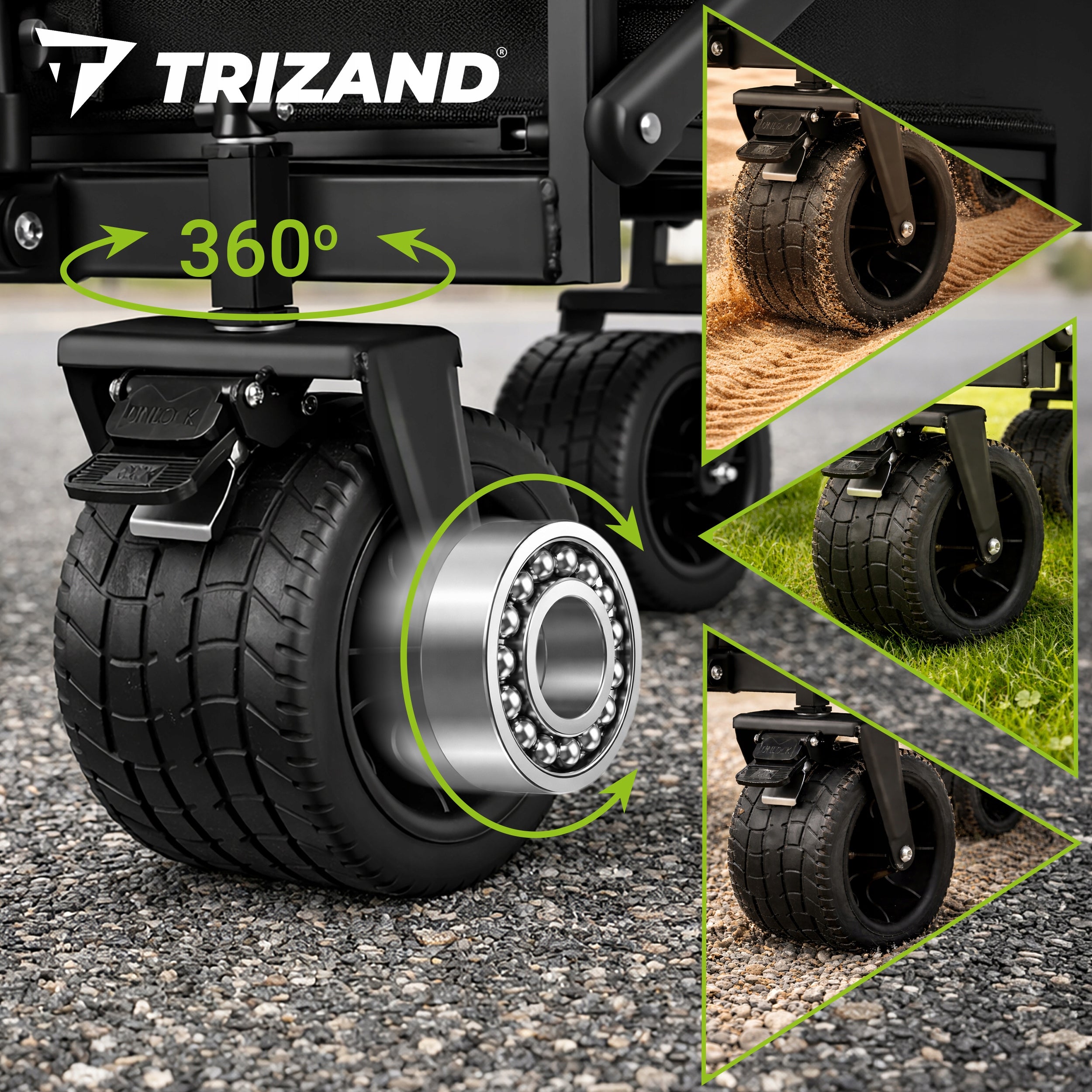 Transport Trolley Folding Beach Garden 100kg Off-Road Camping Wheels Product weight with unit packaging 10.6 kg