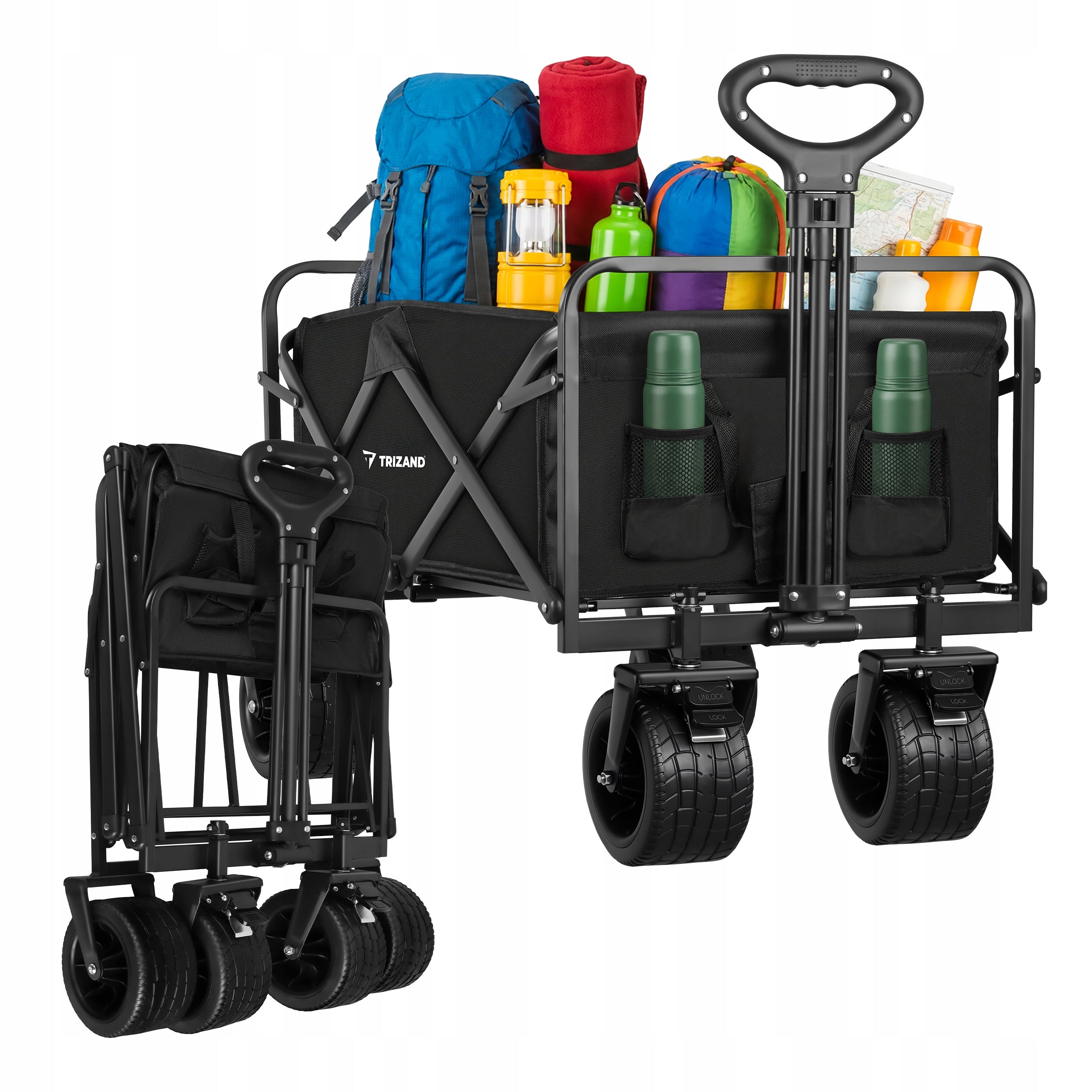 Transport Trolley Folding Beach Garden 100kg Off-Road Camping Wheels
