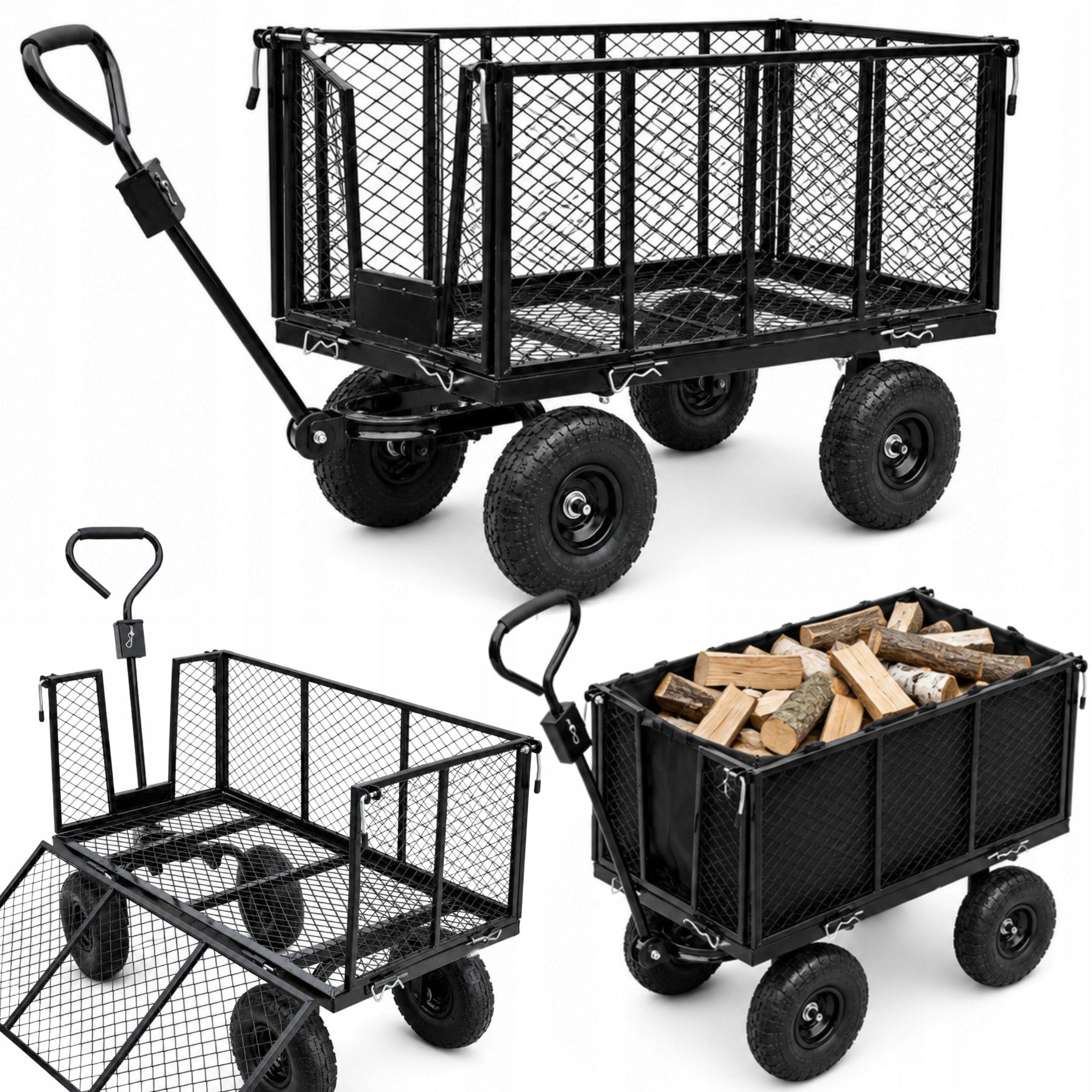 Transport garden trolley 200 L 300 kg with tarpaulin and folding side