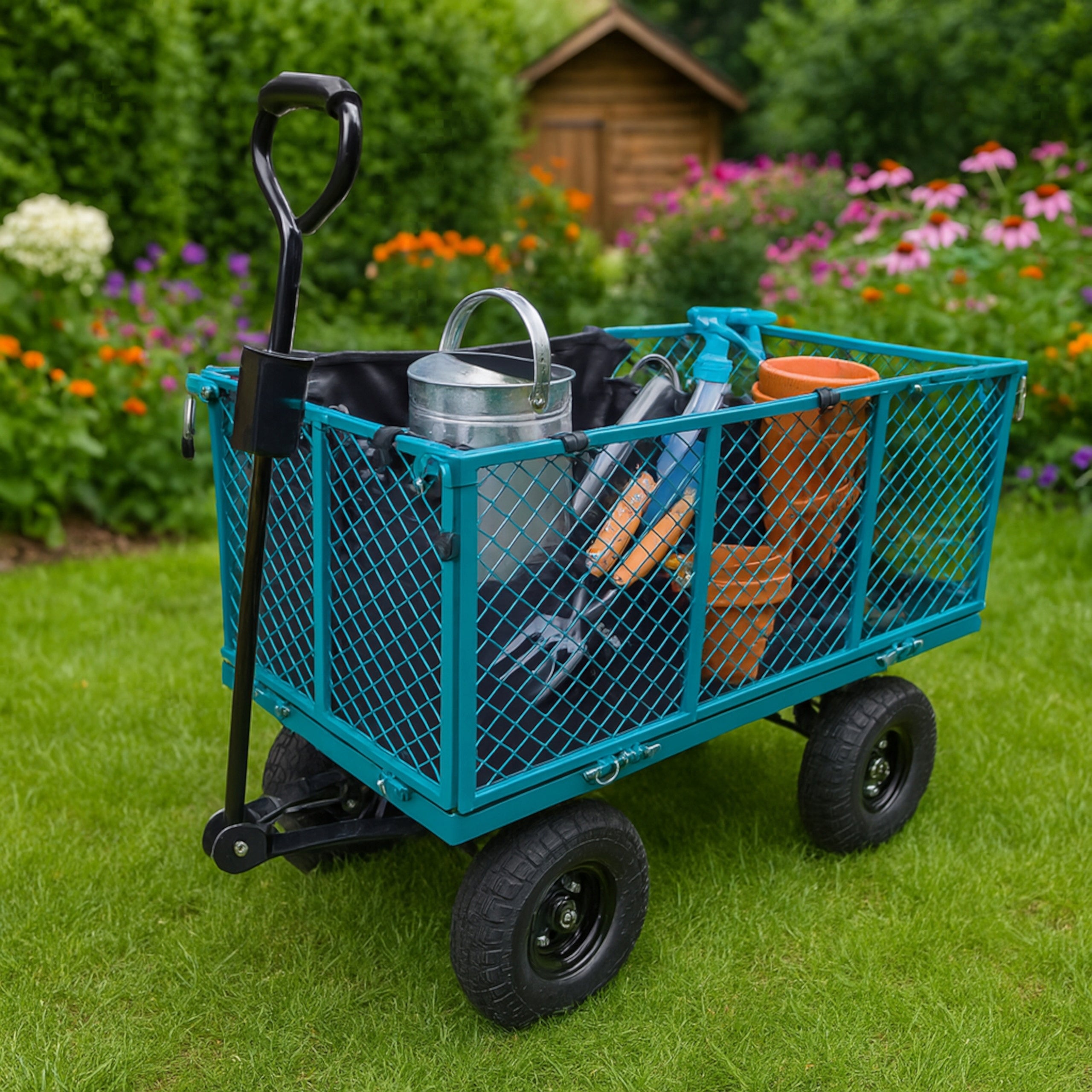 Transport garden trolley 2x tarpaulin insert trailer freebie gloves Brand Sillar
