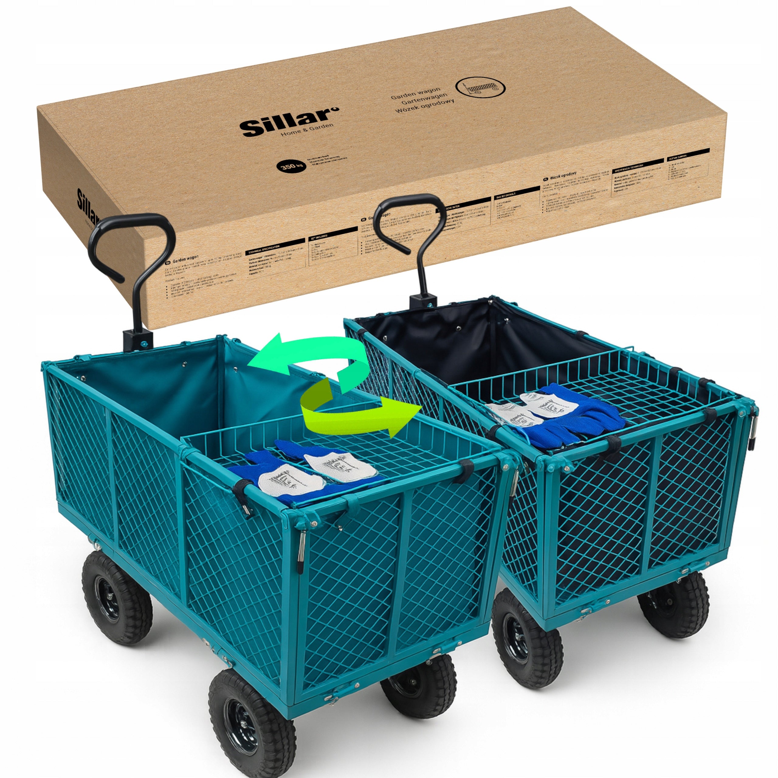 Transport garden trolley 2x tarpaulin insert trailer freebie gloves Kind trolley