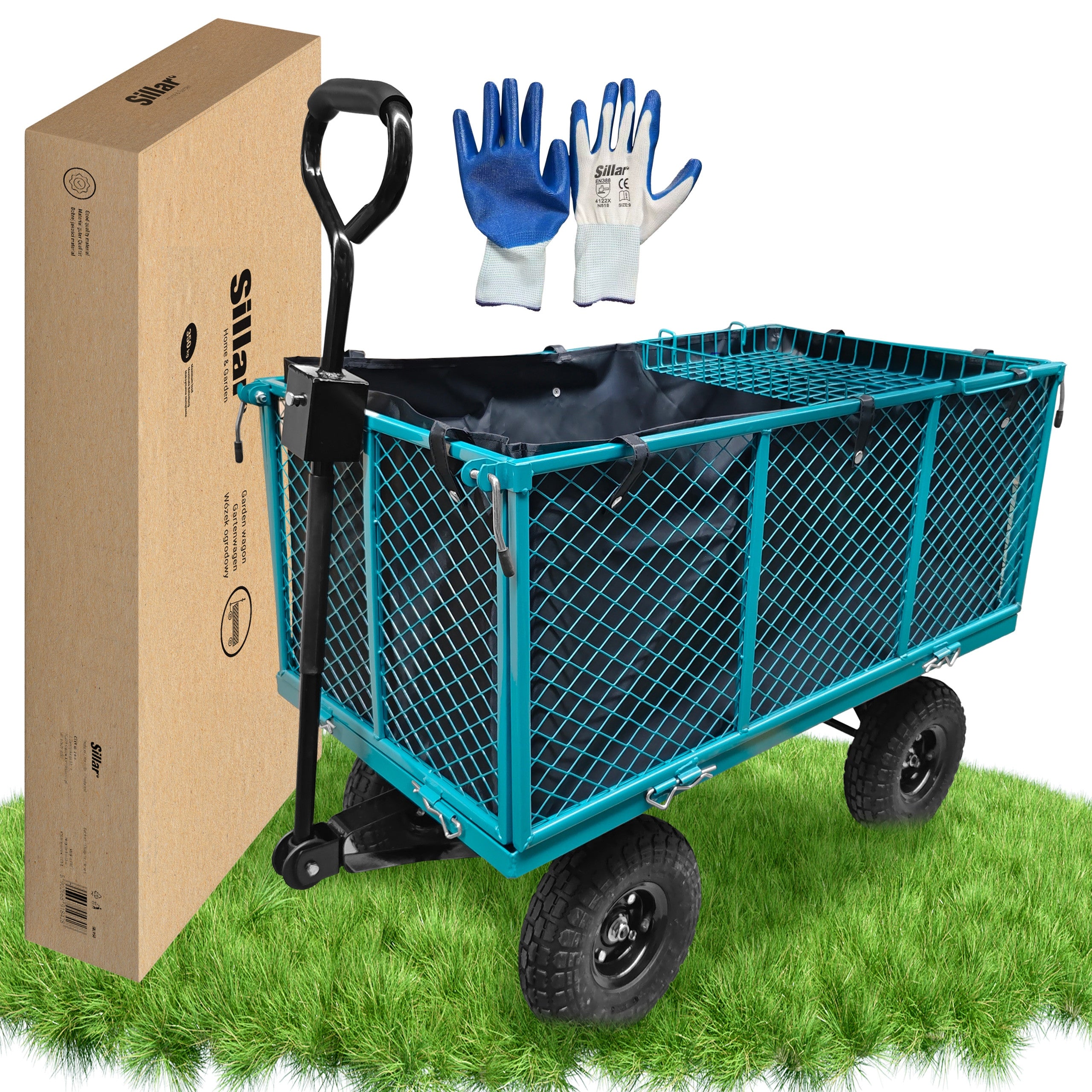 Transport garden trolley 2x tarpaulin insert trailer freebie gloves