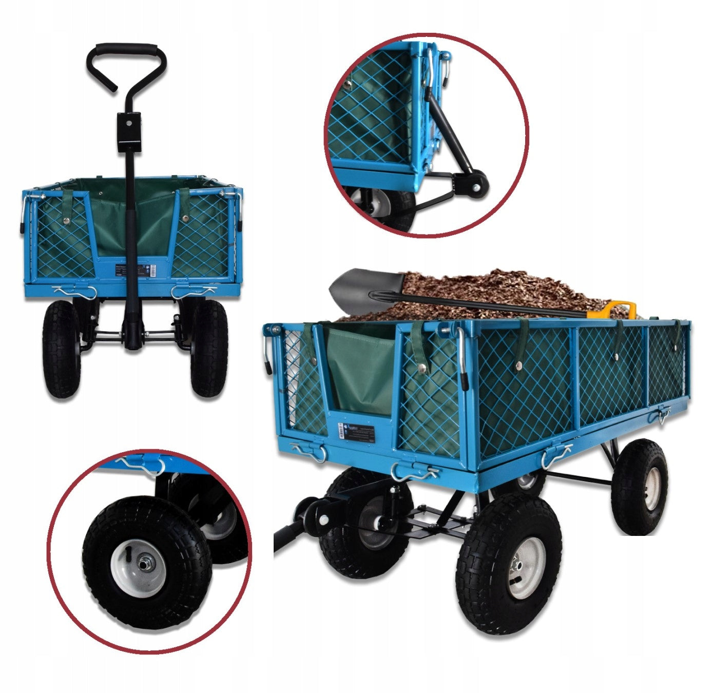 Transport garden trolley 300kg steel wheels pumped dump truck