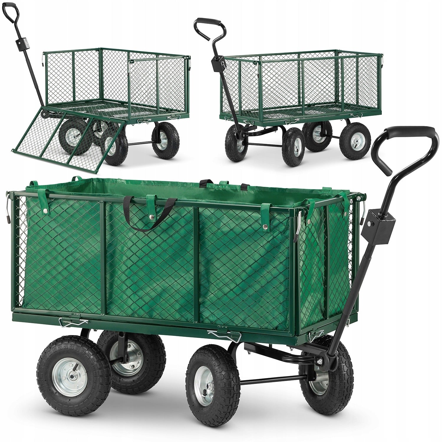 Transport garden trolley with net trailer HIGHER 250 L 450 kg