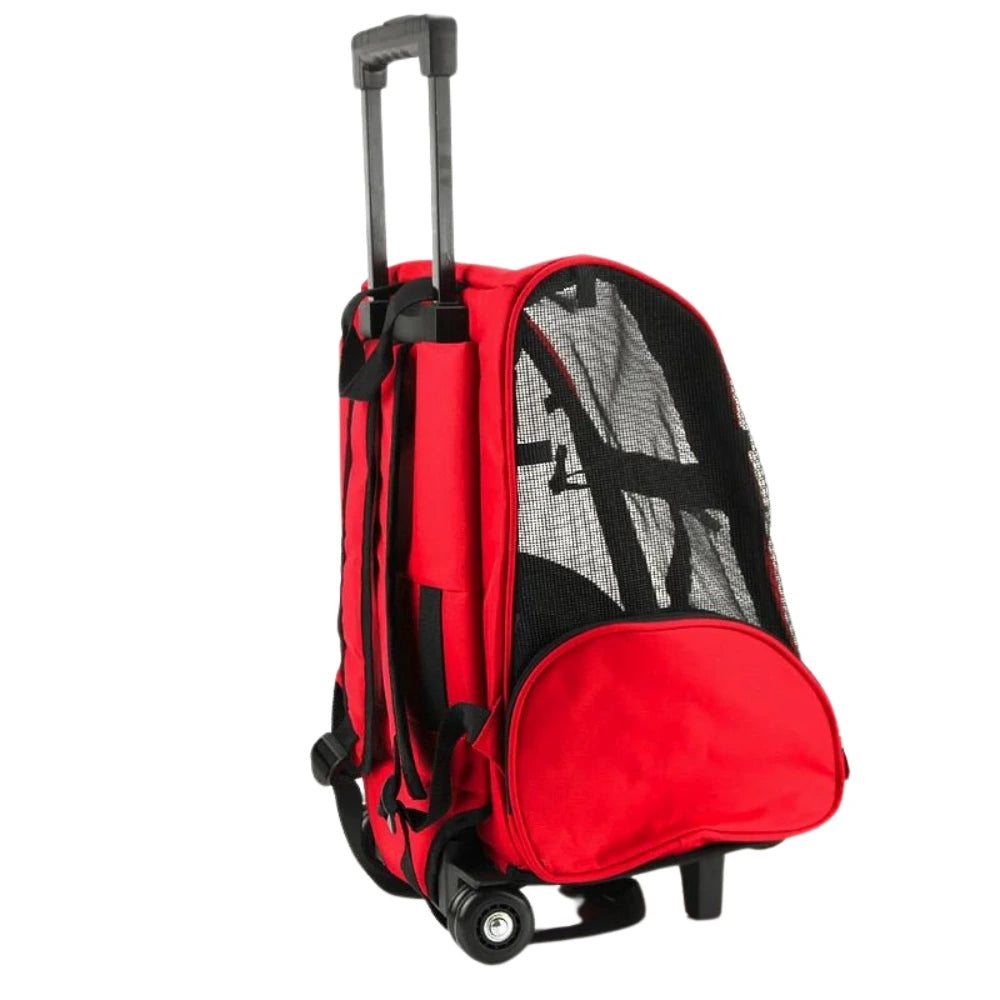 Transporter with backpack on wheels 2in1, red for rabbit cat dog
