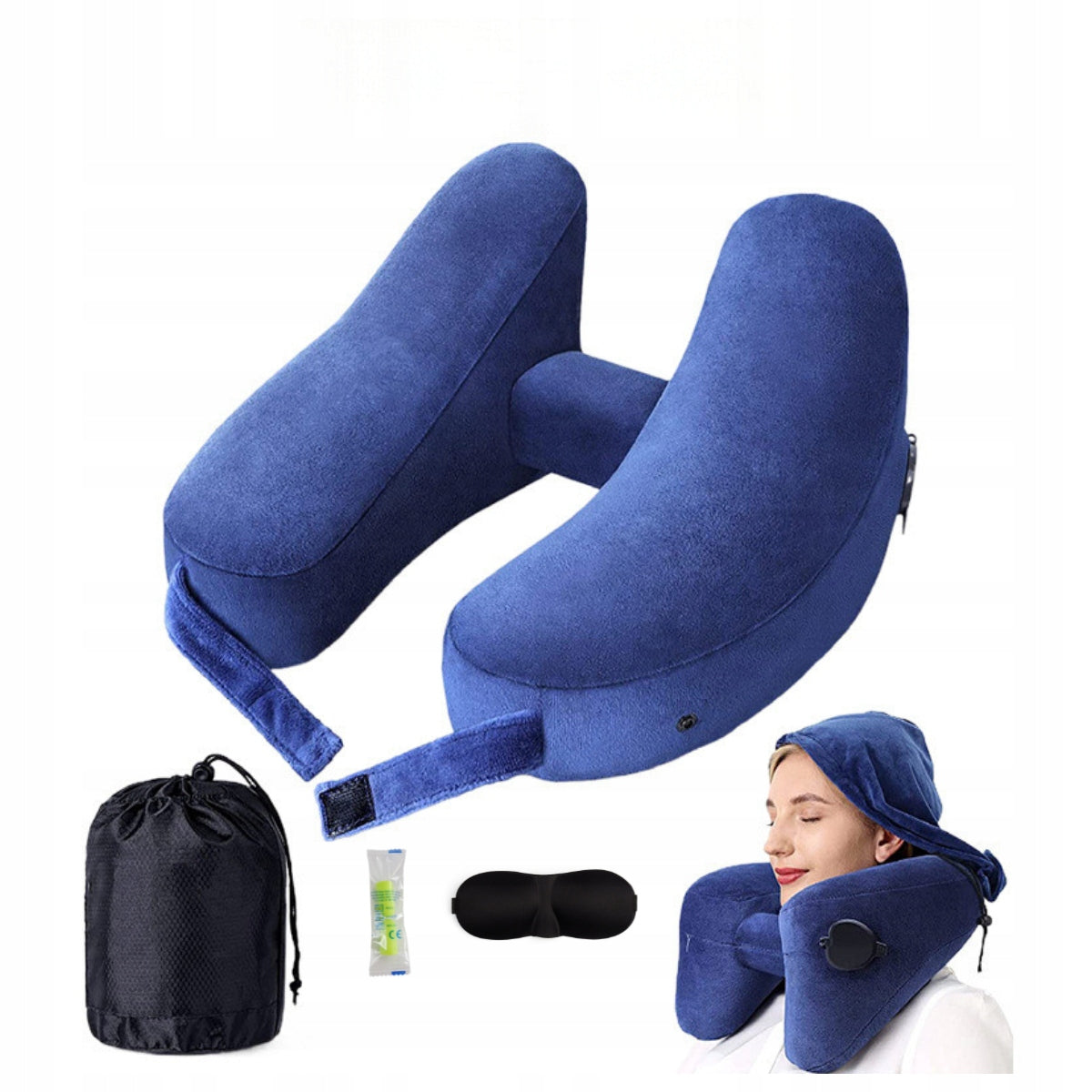 Travel Pillow with Hood Headrest Inflatable for Sleeping Eyeband