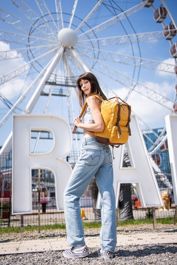 Travel backpack Himawari Study M - hand luggage capacious Mustard Color yellow