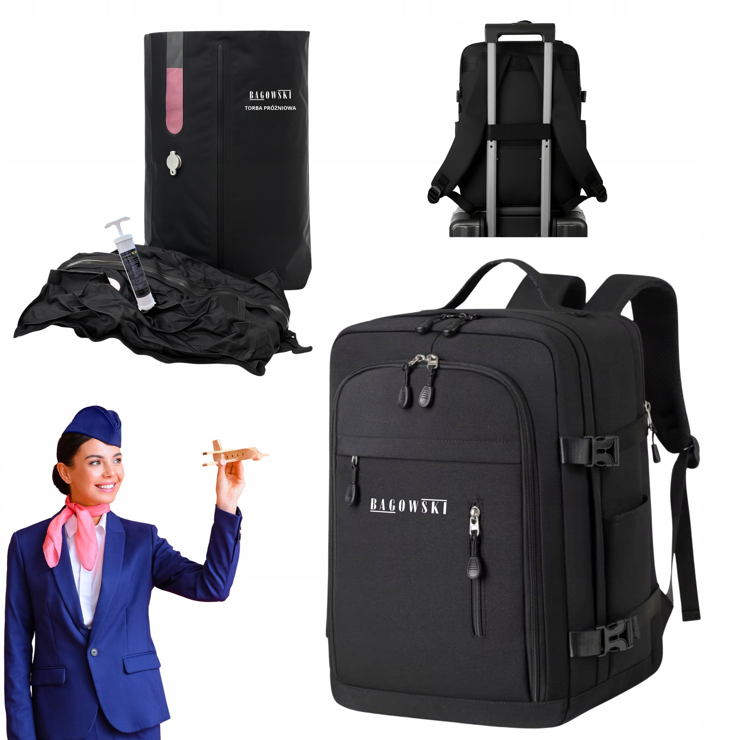 Travel backpack hand luggage 40x30x20 Ryanair WizzAir BAGOWSKI