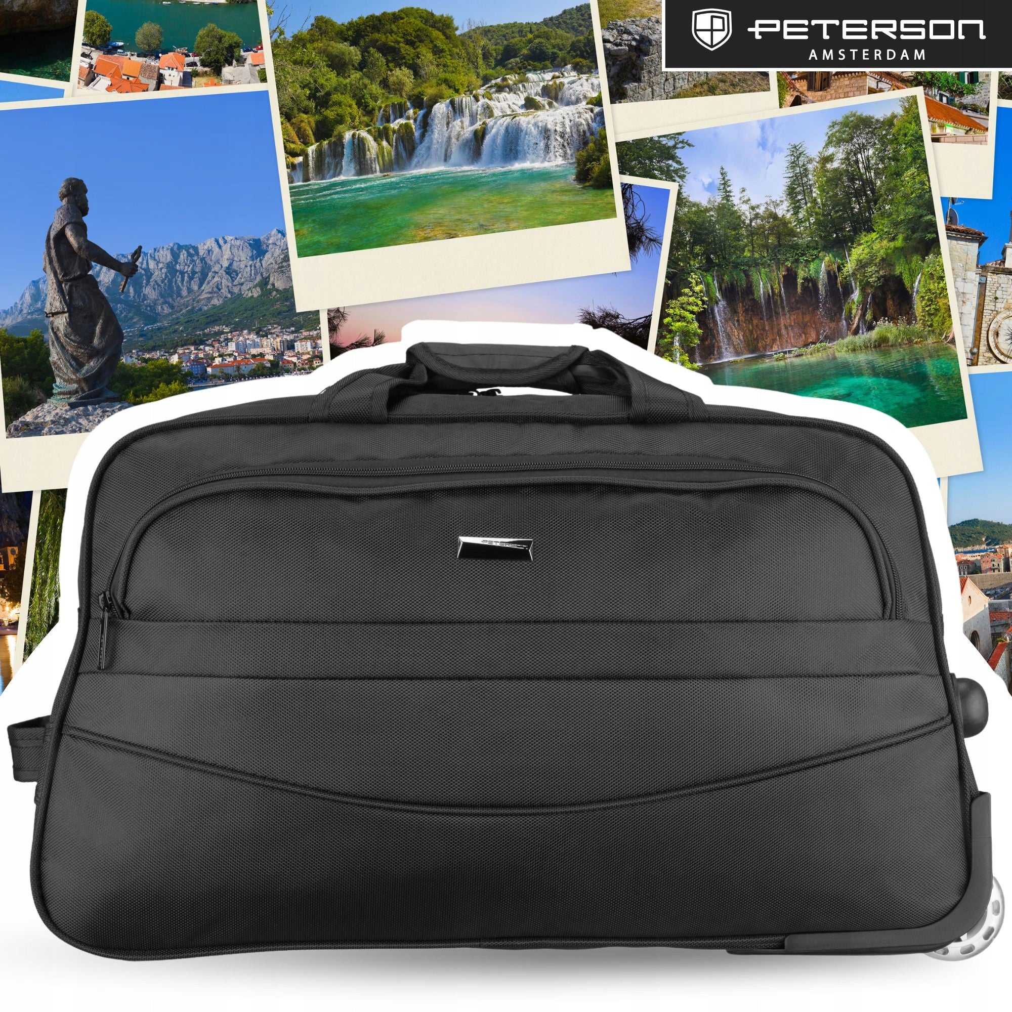 Travel bag travel luggage roomy with handle on wheels Peterson Manufacturer code PTN TP8-S24-7656-BLA