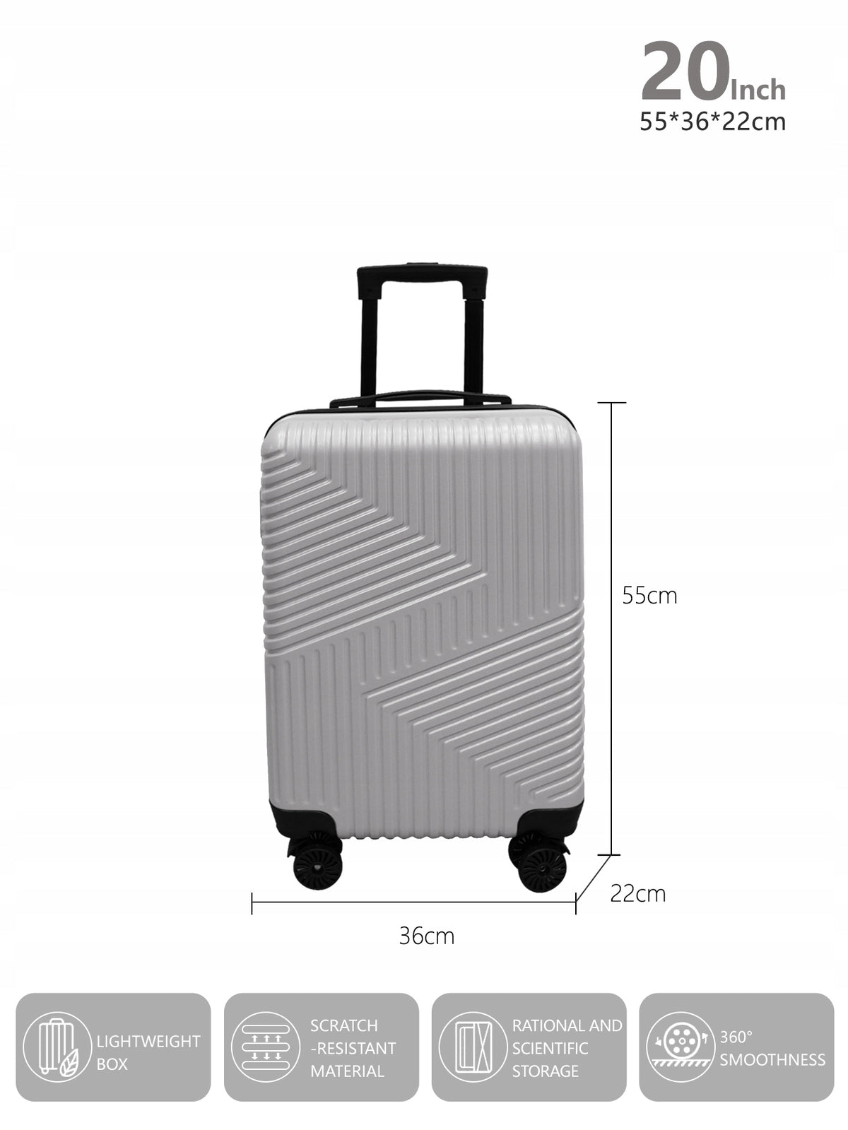 Travel case 20 inches, luggage, airplane luggage, 55*36*22 cm,Light grey Packaging status original