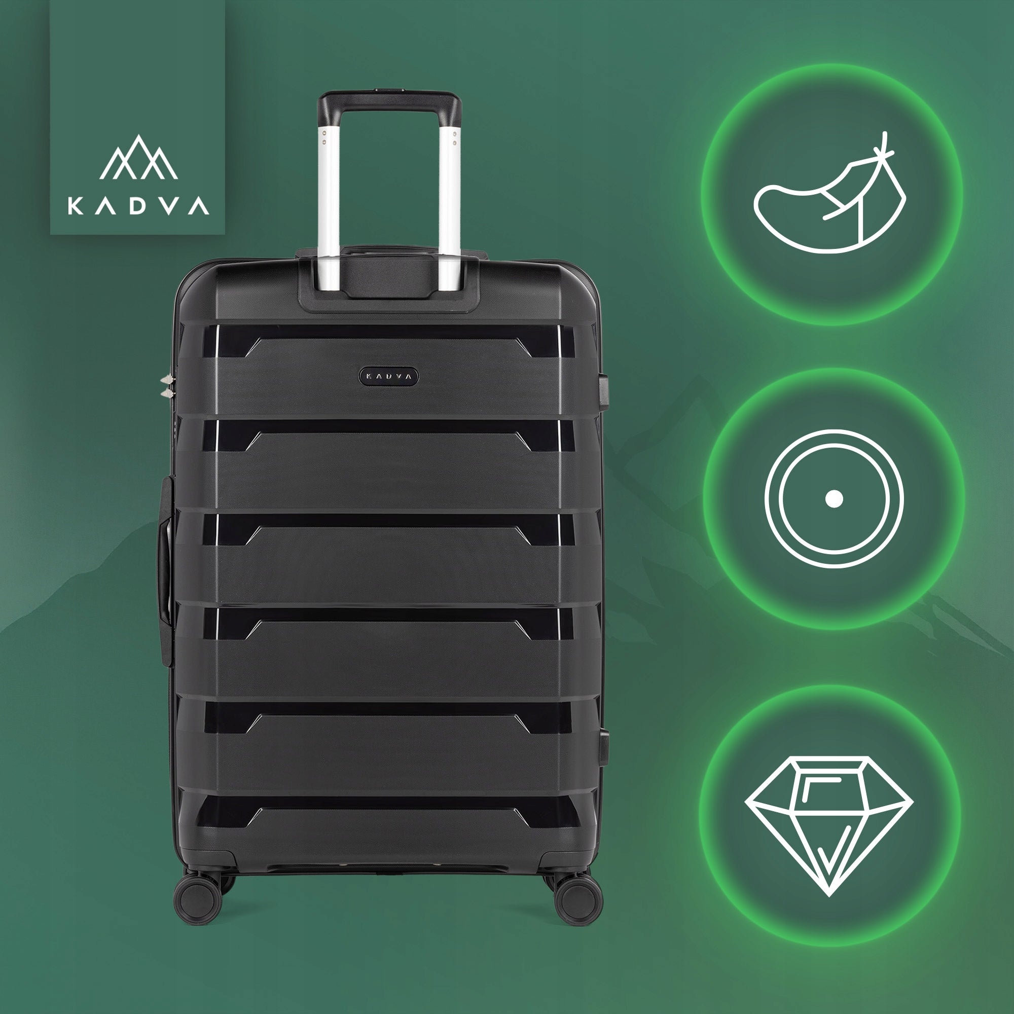 Travel case KADVA Cayes 113l 77x51x31 cm LARGE ON WHEELS HARD LUGGAGE Manufacturer code KDV-B4B101-BK