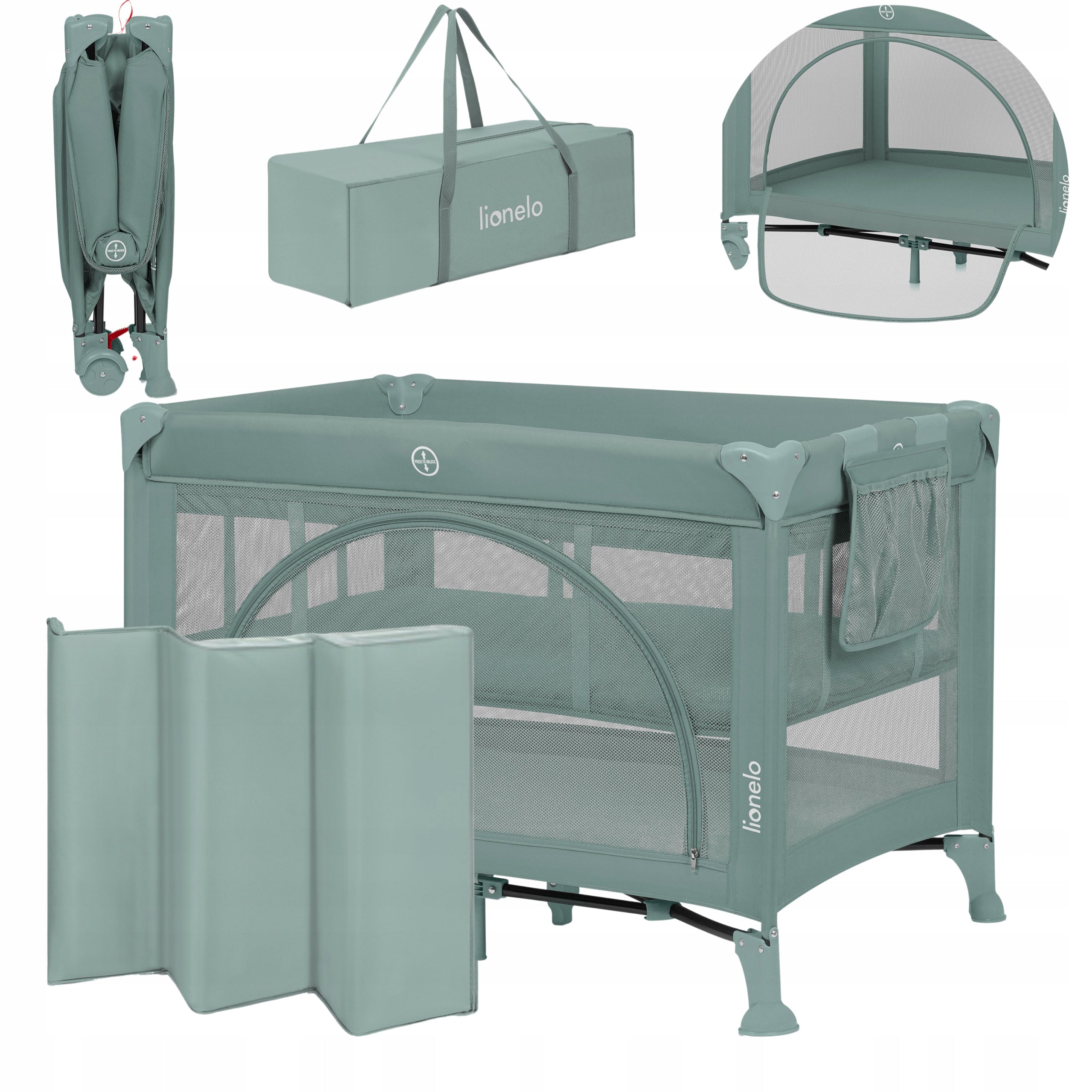 Travel cot 2in1 folding playpen 102x74 cm + bag Lionelo Laura