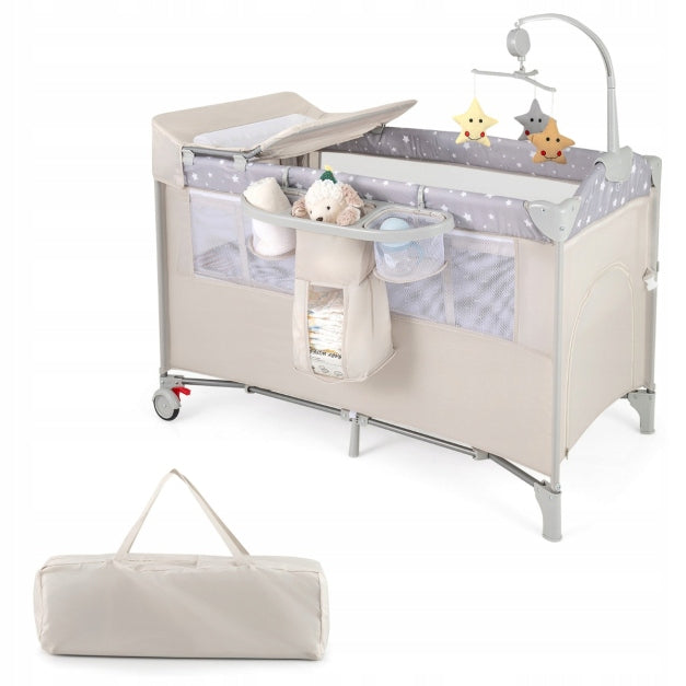 Travel cot 5in1 COSTWAY - beige, extra, with changing table